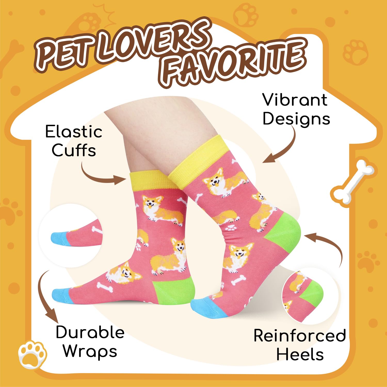 HappyPop Funny Corgi Socks for Women, Teens & Kids - Cute Dog Lover Gifts for Christmas, Birthday - Soft & Comfortable Novelty Socks for Daily Wear, School, Home & Gifts