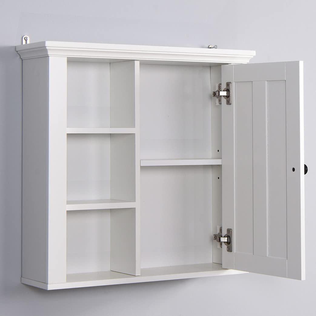 White Wooden Wall Mounted Bathroom Medicine Cabinet with Adjustable Shelf - Bathroom Storage Organizer, Hanging Kitchen Cupboard for Bathroom, Bedroom & Hallway Storage Solutions
