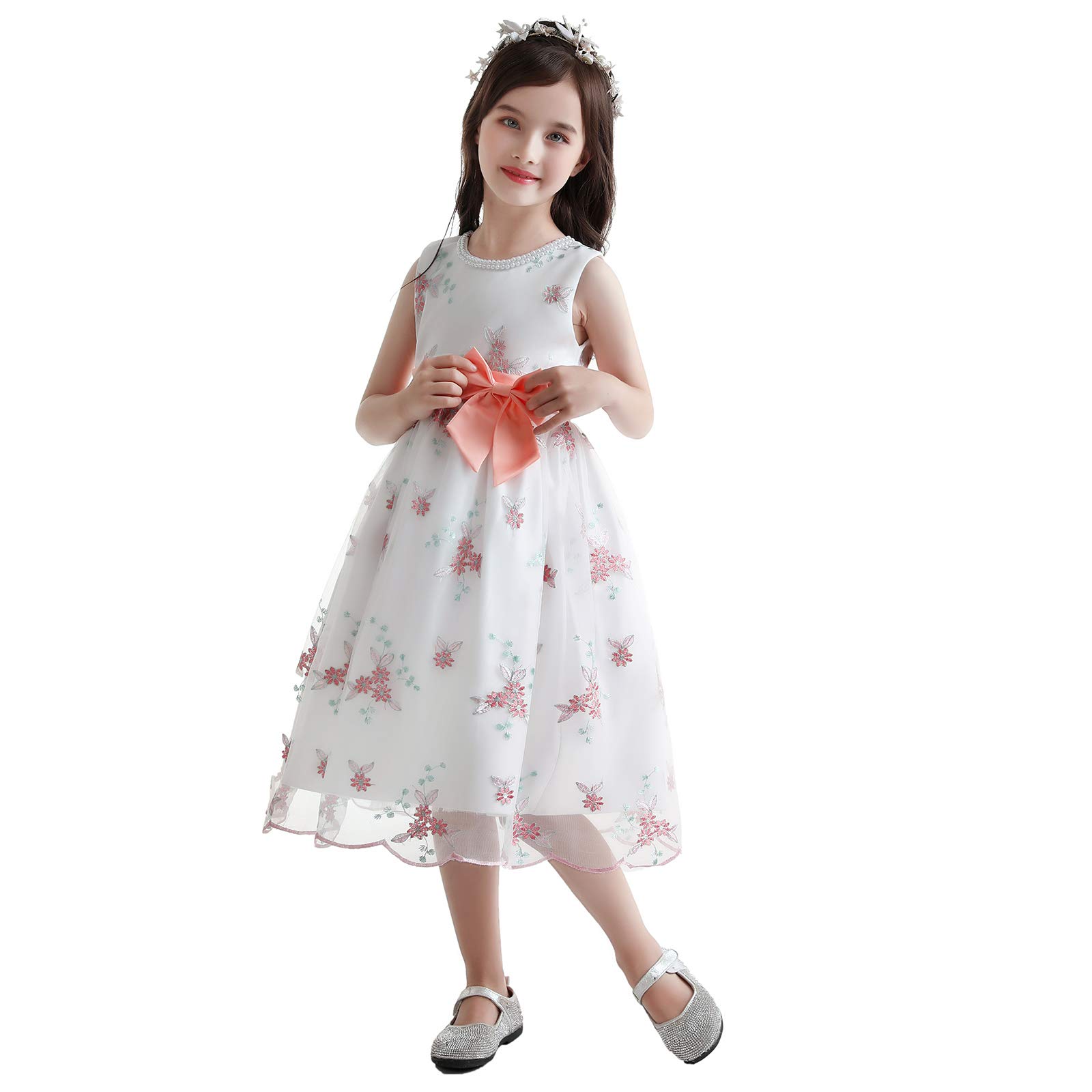 **Jetfree Girls' Floral Wedding Dress - Knee-Length Ball Gown for Flower Girls, Birthday Party & Easter Spring Celebrations | Perfect for Weddings, Special Occasions & Photo Shoots**