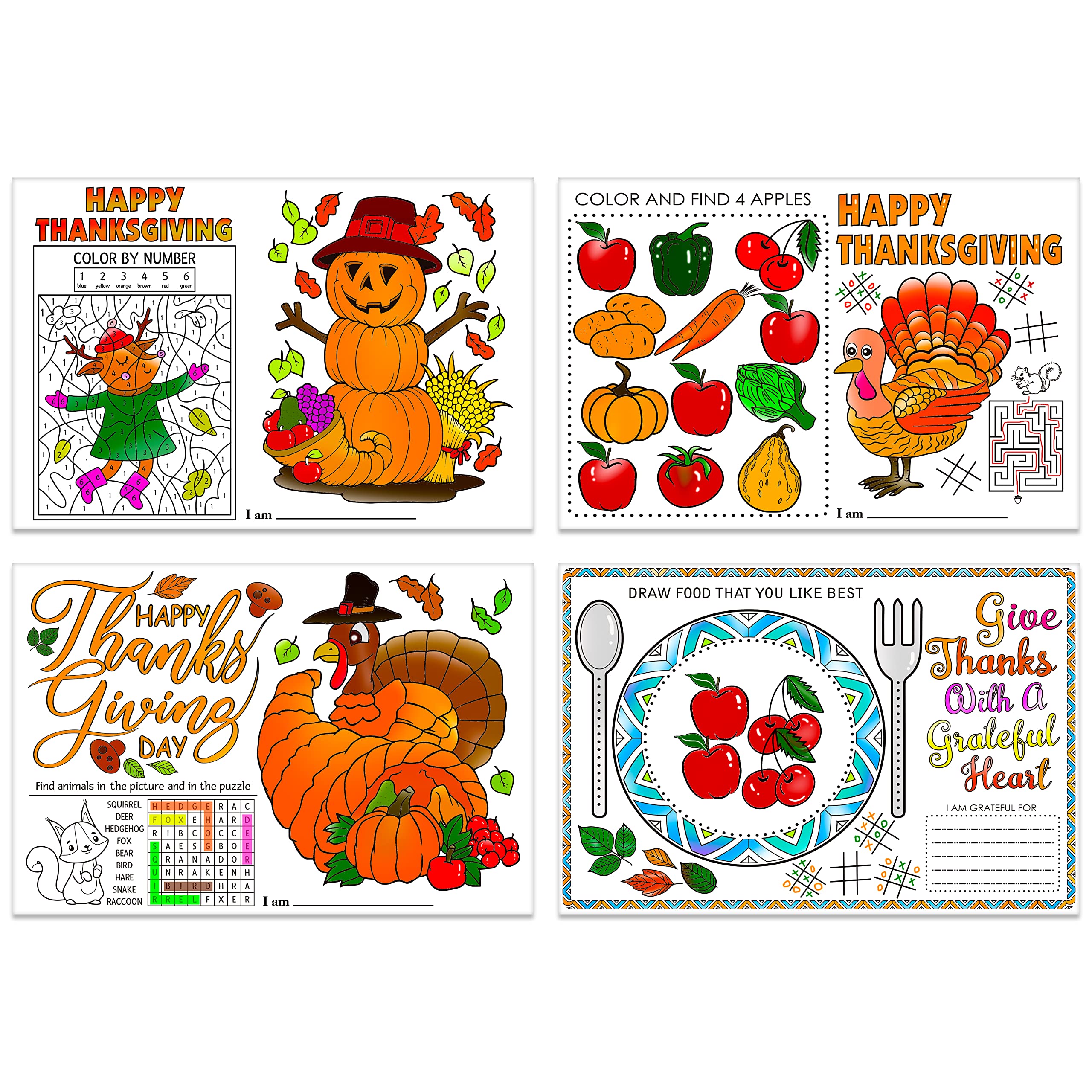 FLYAB Thanksgiving Coloring Placemats for Kids - 12 Pack 16.8
