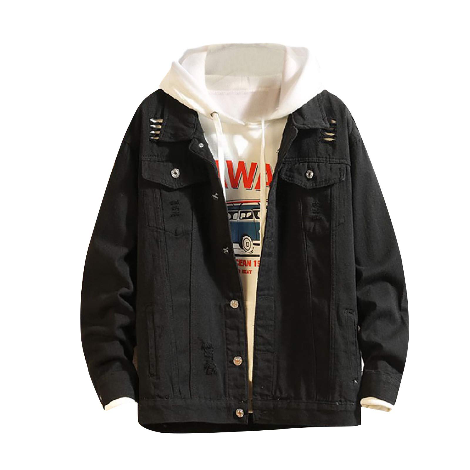 Vintage Distressed Denim Jacket for Men - Washed Denim Coat with Retro Style - Perfect for Fall Winter Fashion, Casual Outfits & Outdoor Activities