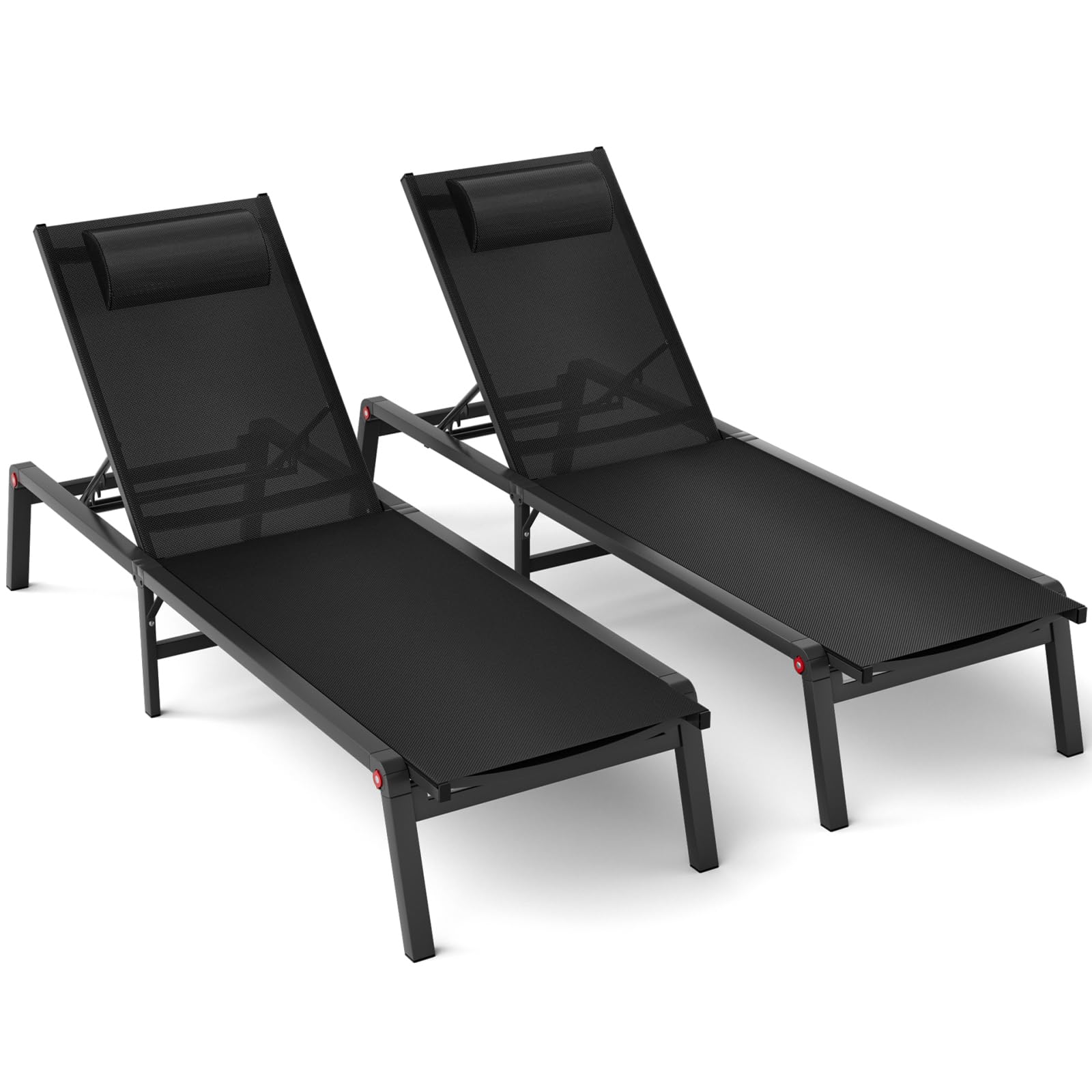 **WOAJN 2-Pack Aluminum Patio Chaise Lounge Chairs - 5-Position Adjustable Backrest, Foldable & Lightweight for Outdoor Use - Perfect for Poolside, Lawn, Deck, Beach, and Backyard Relaxation**