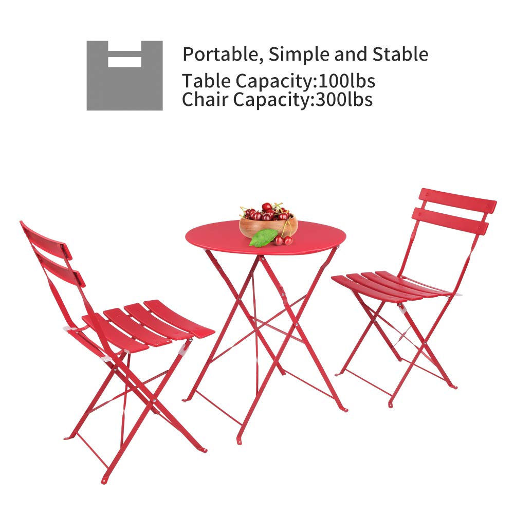 Ochine 3-Piece Metal Folding Patio Dining Set - Outdoor Bistro Table & 2 Chairs for Garden, Backyard, Balcony, Lawn - Durable Weather-Resistant Kitchen Furniture (USA Shipped) | Perfect for Small Spaces, Apartment Patios, and Outdoor Entertaining