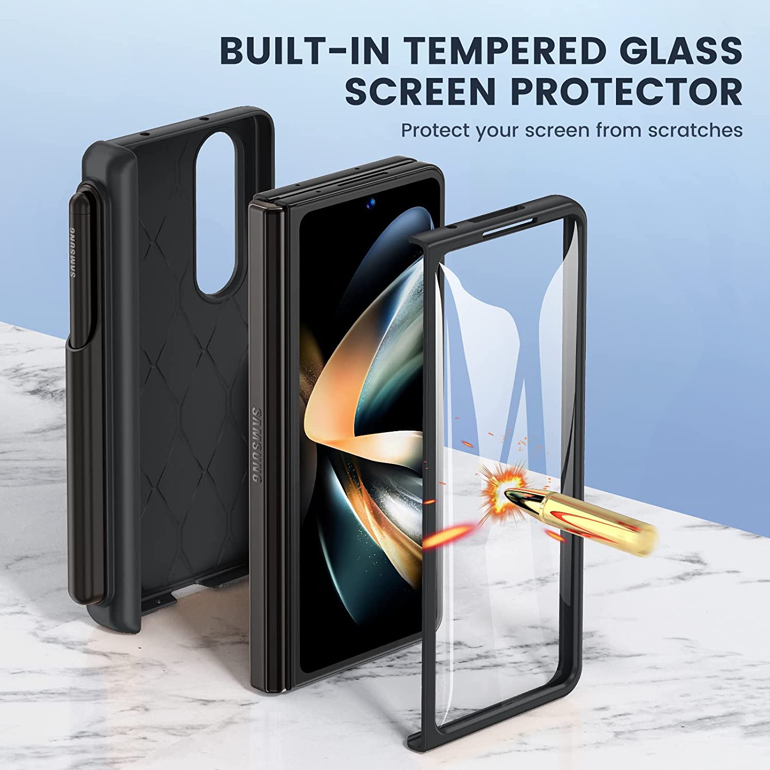Samsung Galaxy Z Fold 4 Protective Case with Hinge Protection & S Pen Holder - Durable Cover for Work, Travel, and Everyday Use