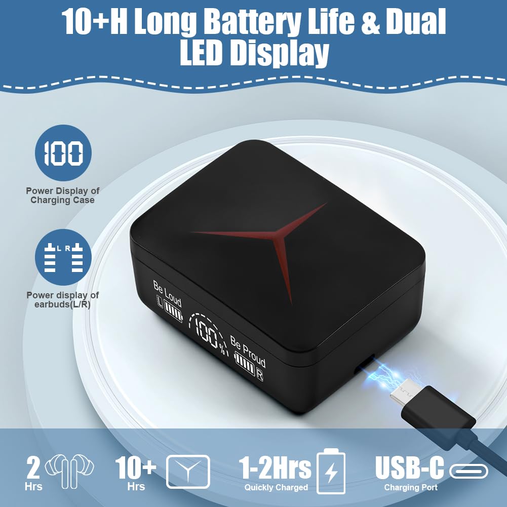 AXFEE Wireless Earbuds Bluetooth 5.3 Headphones with Slide Charging Case, Dual LED Display, IPX7 Waterproof, Fast Charging - Perfect for Gym, Running, Workouts & Commuting