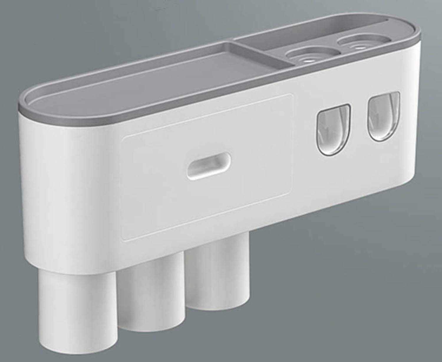 Wall Mounted Magnetic Toothbrush Holder with Toothpaste Dispenser - 3 Cup Bathroom Organizer for Countertop, Automatic Toothpaste Dispensing & Functional Storage - Perfect for Small Bathrooms, Apartments, and Travel