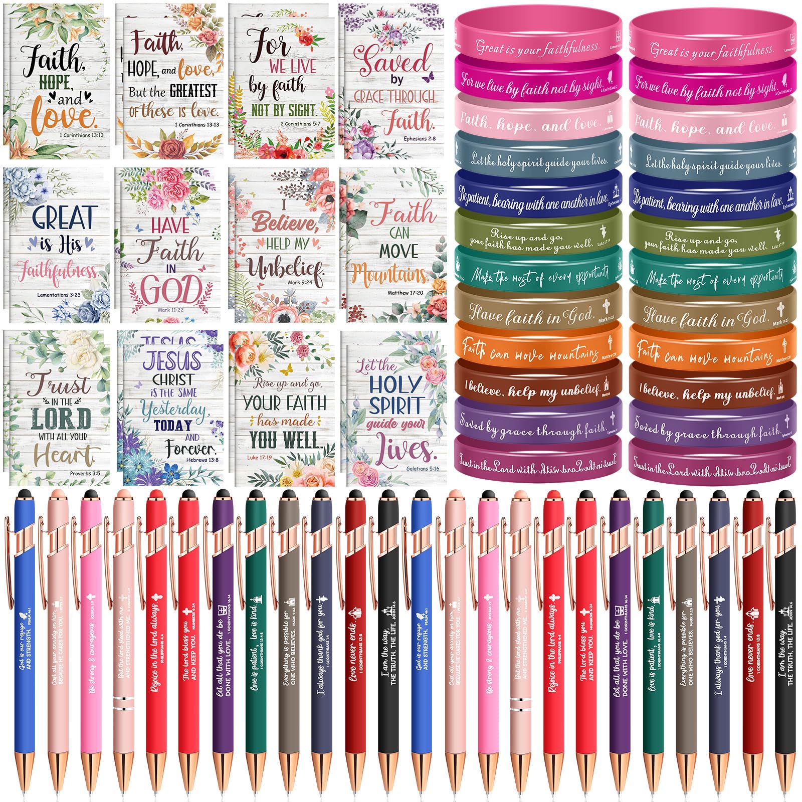 72 Pcs Christian Gift Set - Bible Notebooks, Pens & Bracelets for Women & Men | Office & School Supplies