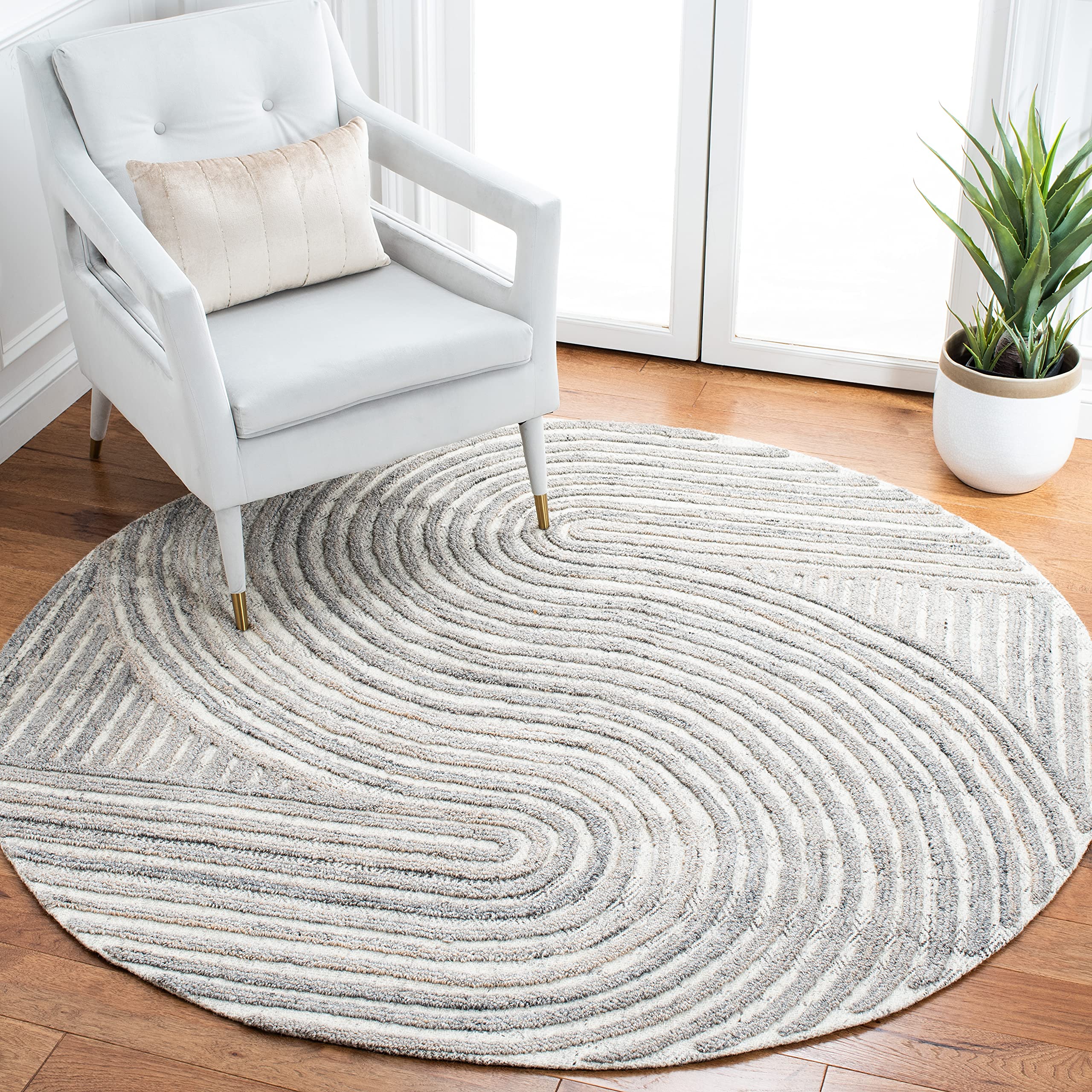 SAFAVIEH South Hampton Collection 6' Round Beige SHA301B Handmade Abstract Wool Area Rug - Soft & Durable for Living Room, Bedroom, or Office Decor
