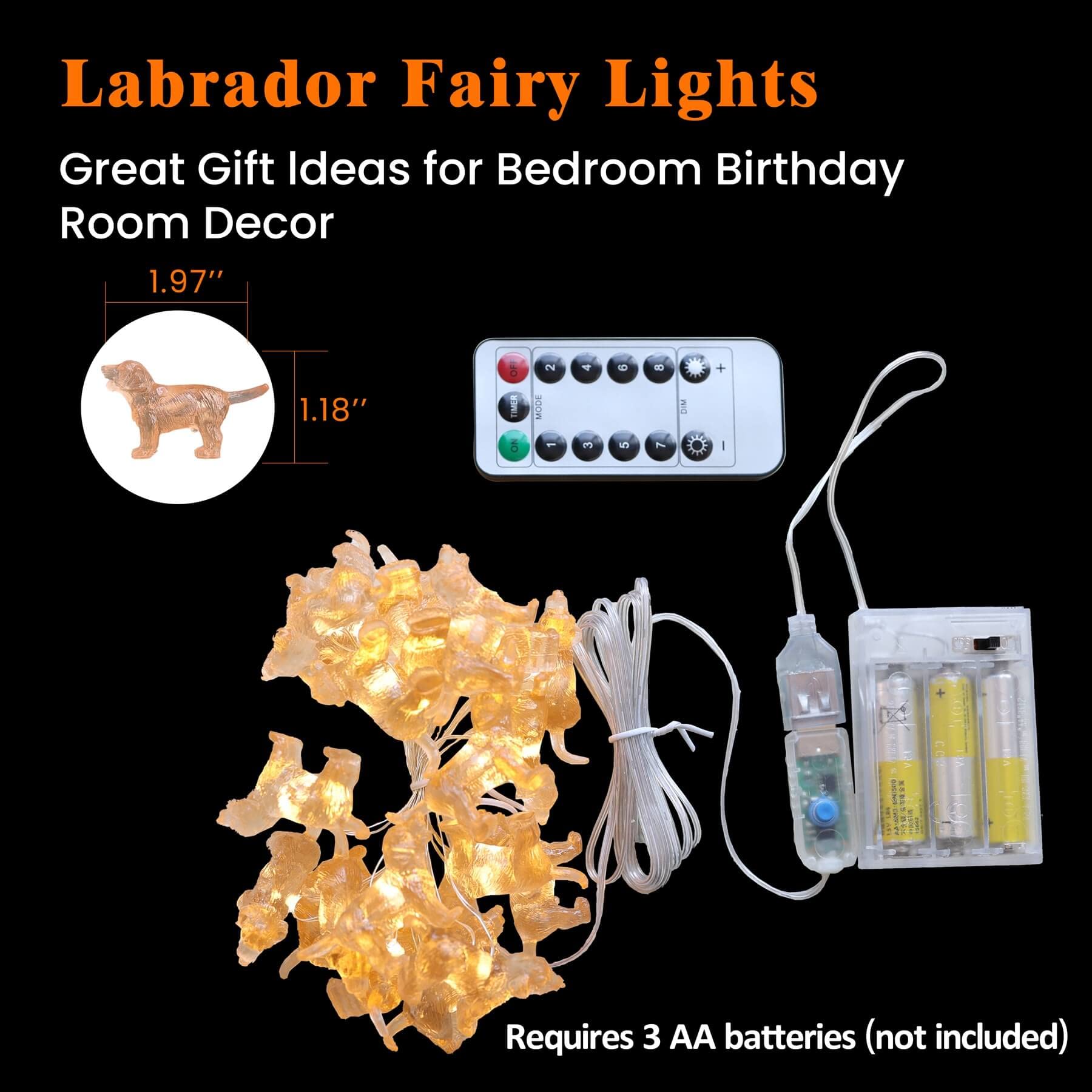 20LED Labrador Puppy Fairy String Lights - 8ft USB/Battery Operated Cute Decorative Lights for Bedroom, Birthday, Christmas & Thanksgiving | Novelty Dog Gifts for Women, Home Decor, Party Lighting