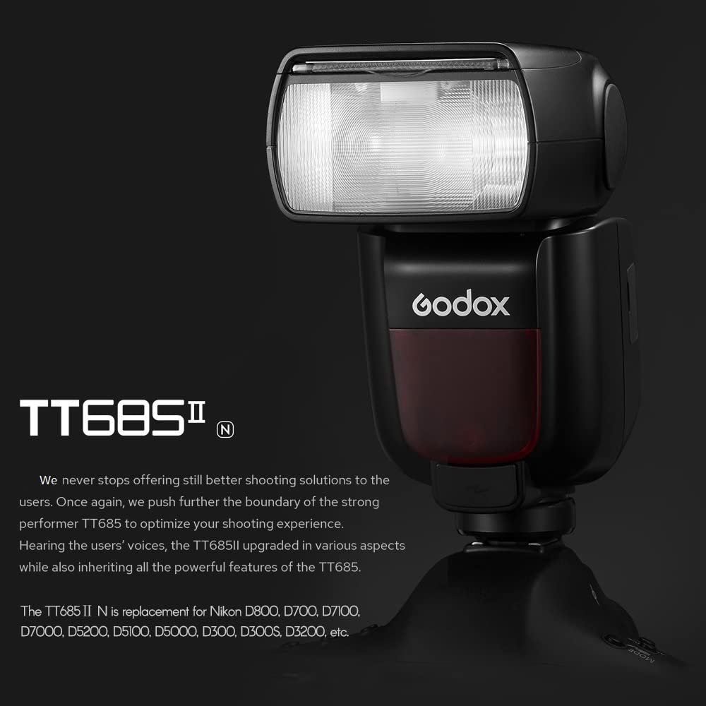 GODOX TT685IIN TTL On-Camera Flash Speedlight - 2.4G Wireless X System, GN60, 1/8000s High Speed Sync - Compatible with Nikon D800/D700/D7100/D7000/D5200/D5100/D5000/D300/D300S/D3200 - Perfect for Portrait, Wedding & Event Photography