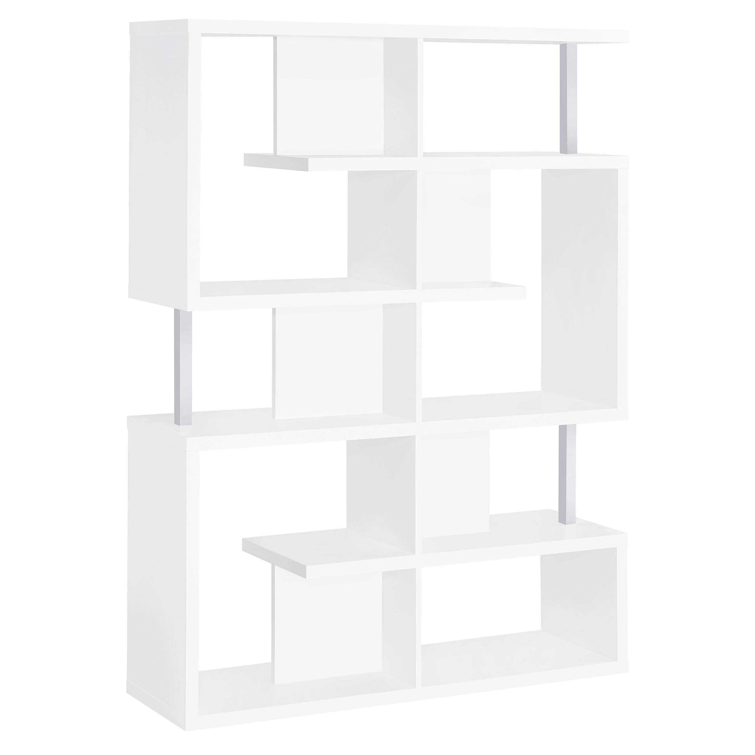 5-Tier White and Chrome Bookcase Shelf - Modern Storage Solution for Living Room, Bedroom, Office & Study Room Organization