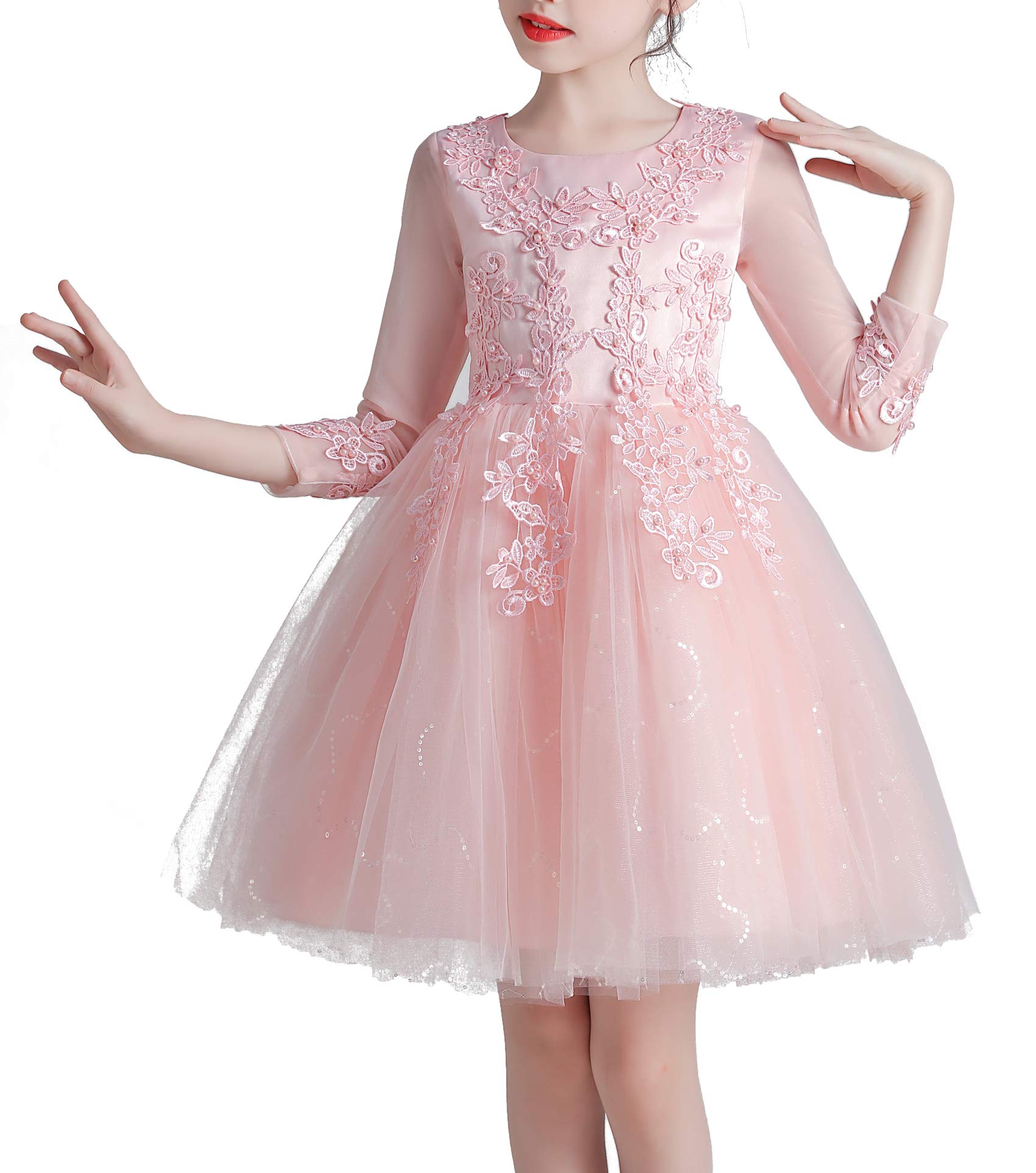 Girls' Embroidered Lace Princess Wedding & Baptism Dress - Long Sleeve Formal Party Gown for Toddler Baby Girl | Perfect for Christening, First Communion, Flower Girl & Special Occasions