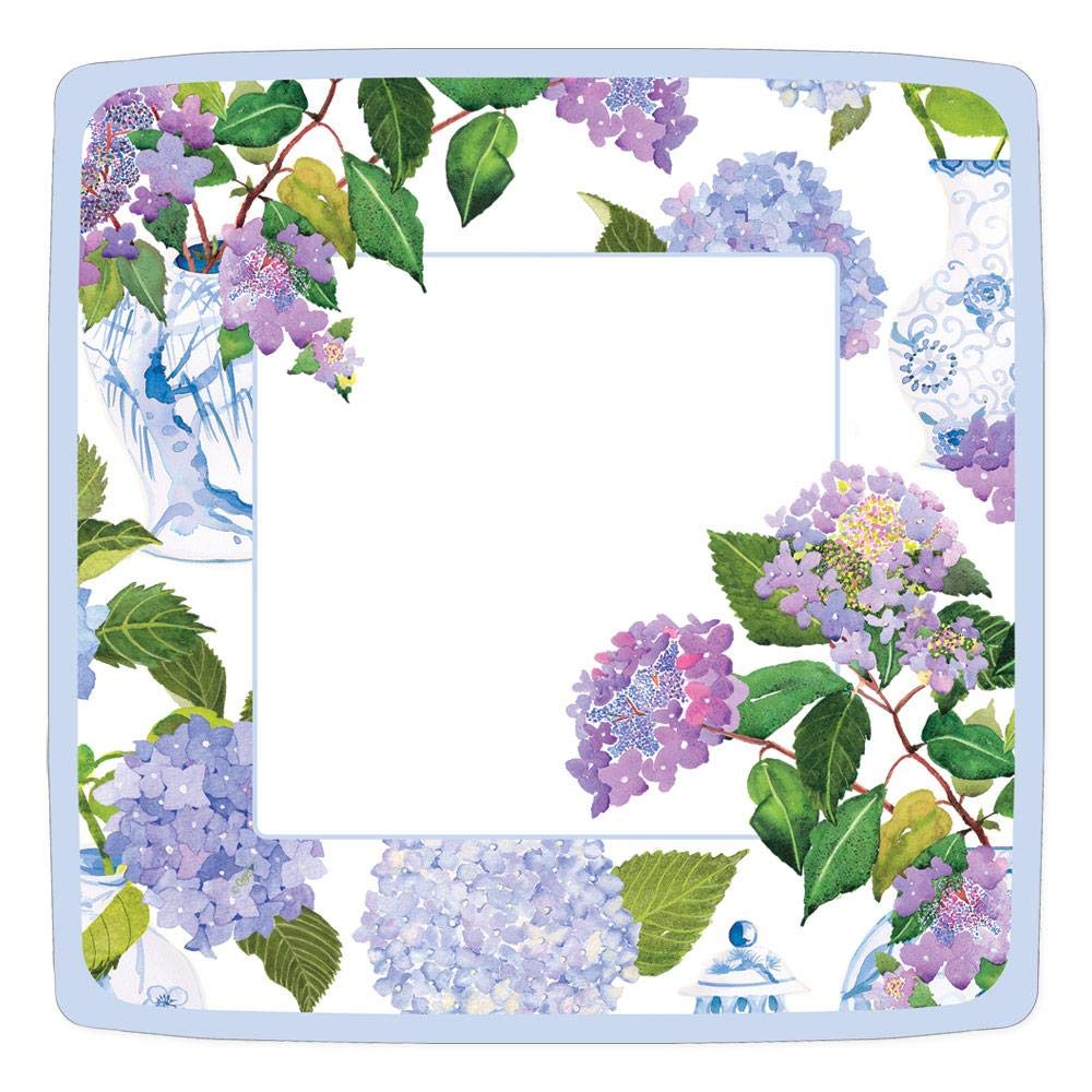 Caspari Hydrangeas & Porcelain Square Paper Dinner Plates - Set of 8 | Elegant Disposable Plates for Parties, Weddings & Special Occasions