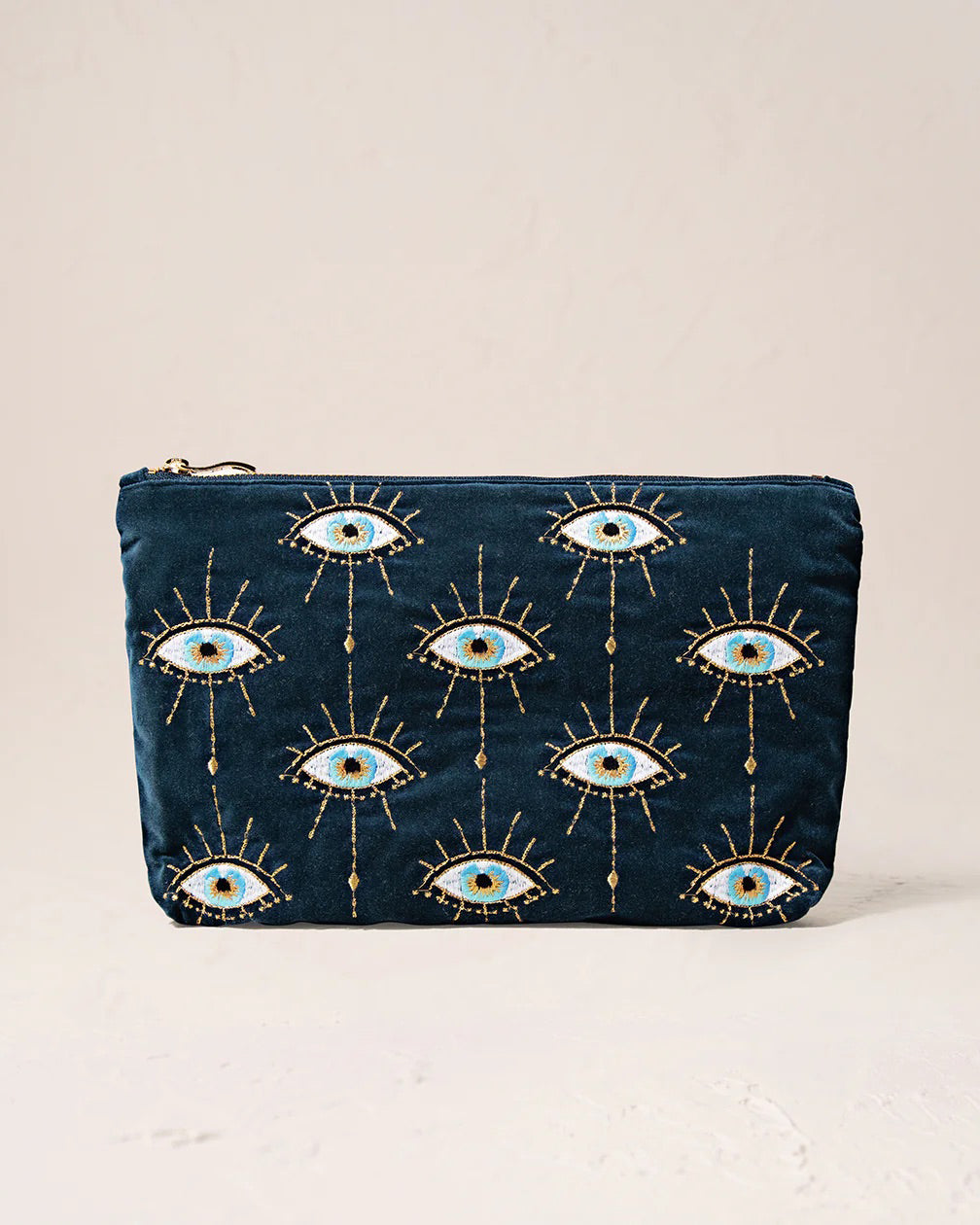 Elizabeth Scarlett Velvet Everyday Pouch - Ink Blue Mystical Eye Design | Small Makeup Bag, Travel Organizer & Jewelry Case | Perfect for Cosmetics, Accessories & On-the-Go Essentials