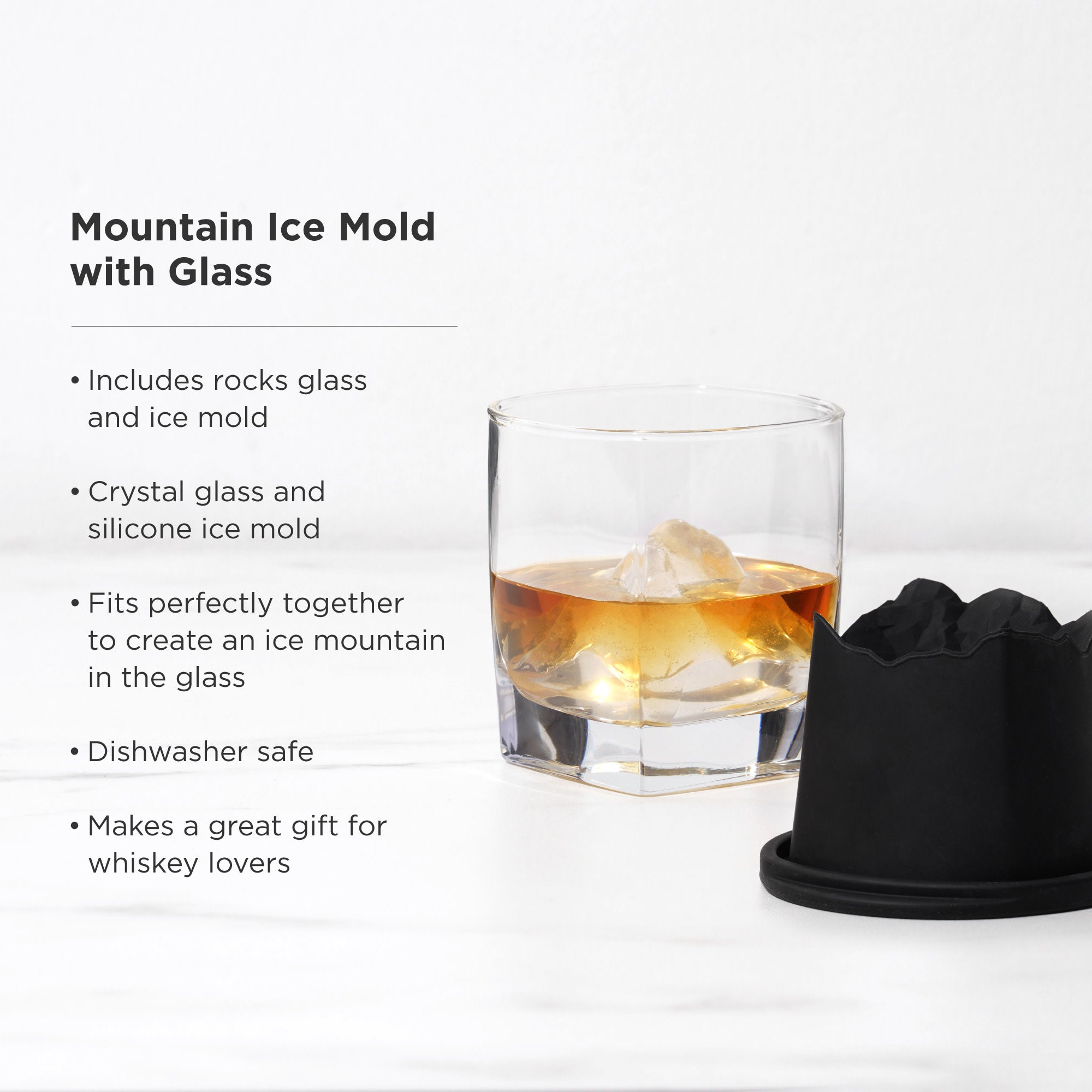 Premium Mountain Ice Mold with Glass Set - Perfect for Cocktails, Whiskey, and Chilled Beverages at Home Bars & Parties