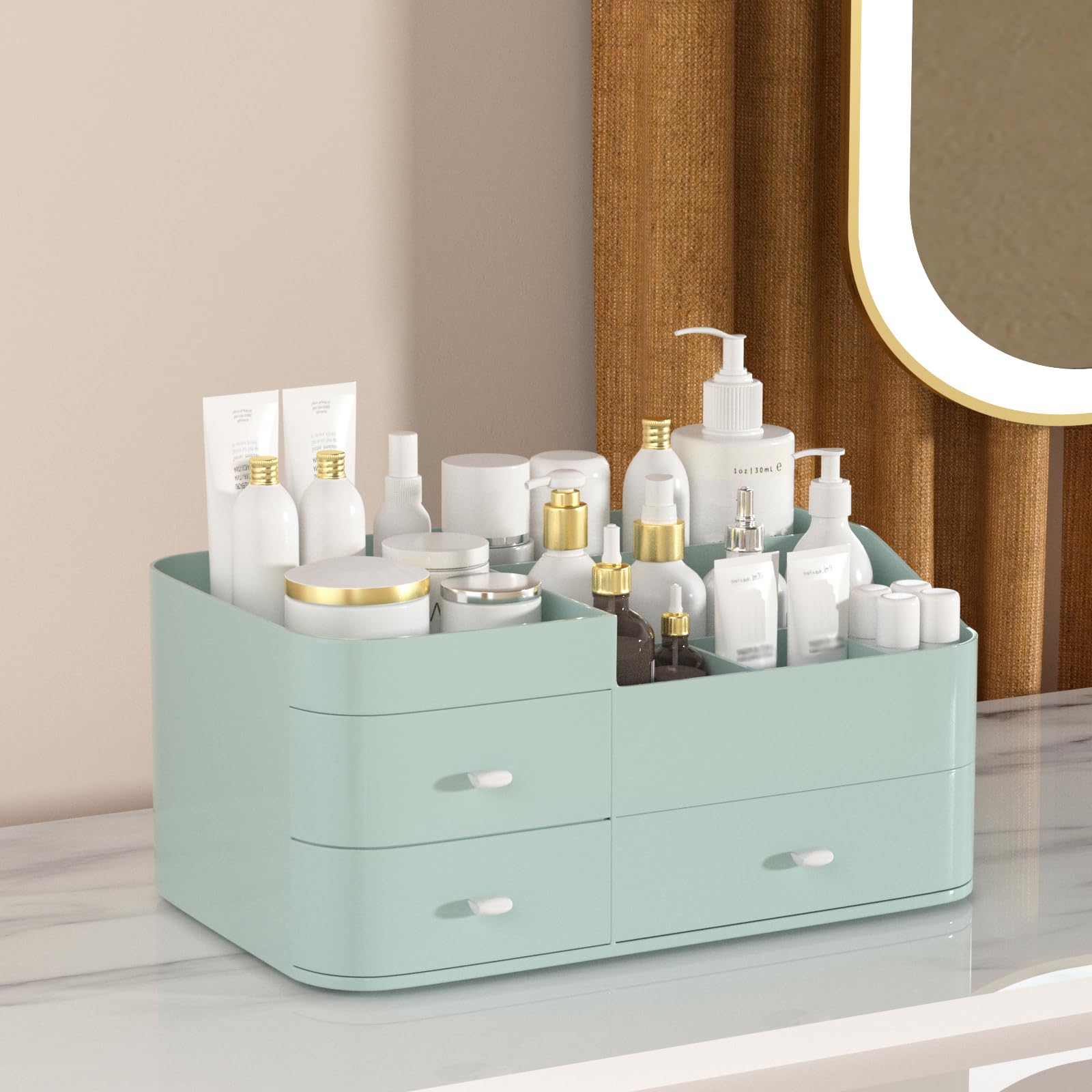 MIUOPUR Large Capacity Makeup Organizer with Drawers - Cosmetic Storage for Lipsticks, Jewelry, Nail Care & Skincare | Vanity & Desk Organizer | Perfect for Bedroom, Bathroom Countertops & Dressing Tables (Green)