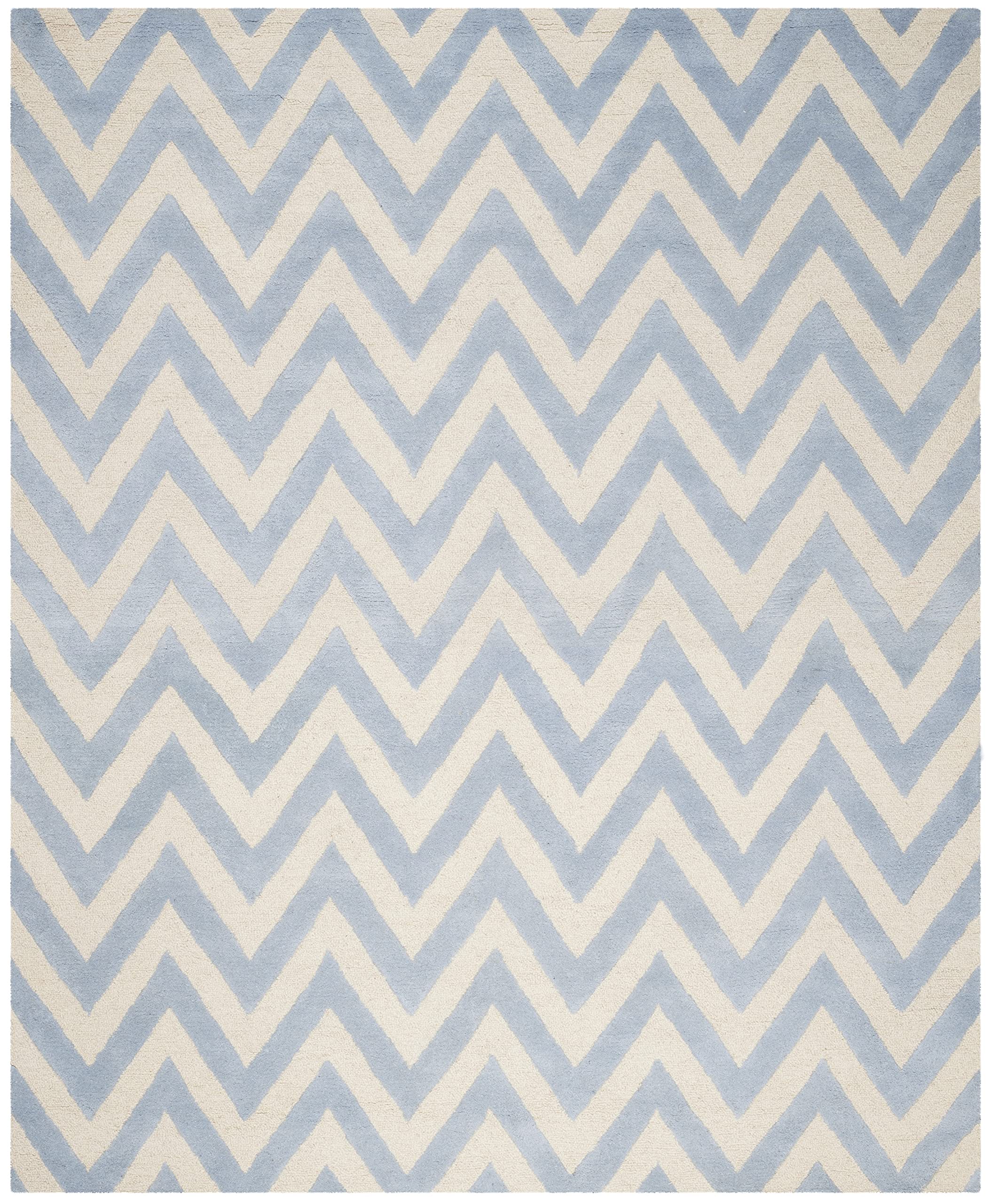 SAFAVIEH Cambridge Collection 8' x 10' Light Blue/Ivory Handmade Wool Chevron Area Rug - Premium Living Room & Bedroom Decor