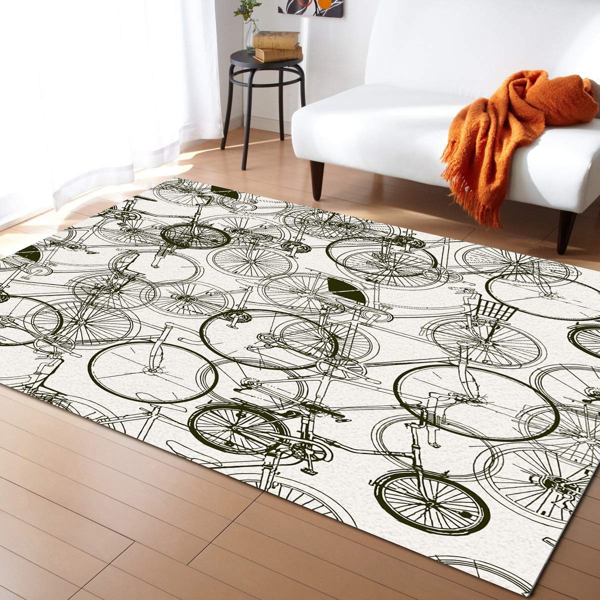 Vintage Bicycle Area Rug - Non-Slip Indoor Door Mat for Living Room, Bedroom, Entryway - Modern Home Decor Carpet - Perfect for Bohemian & Retro Style Interiors