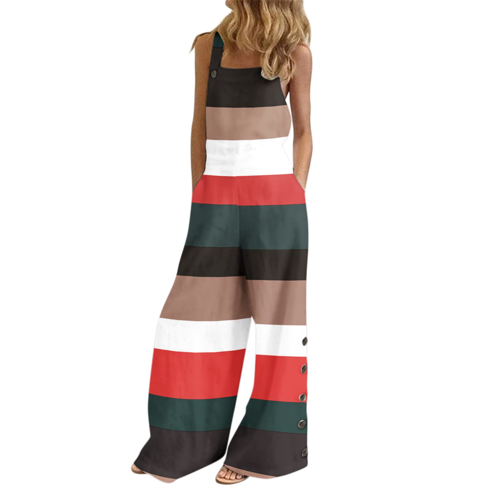 Women's Casual Loose Jumpsuit with Pockets - Baggy Bib Overalls Romper for Summer, Beach & Travel - Wide Leg Long Pants in White & Black (Size S) - Perfect for Outdoors, Vacation & Streetwear Fashion