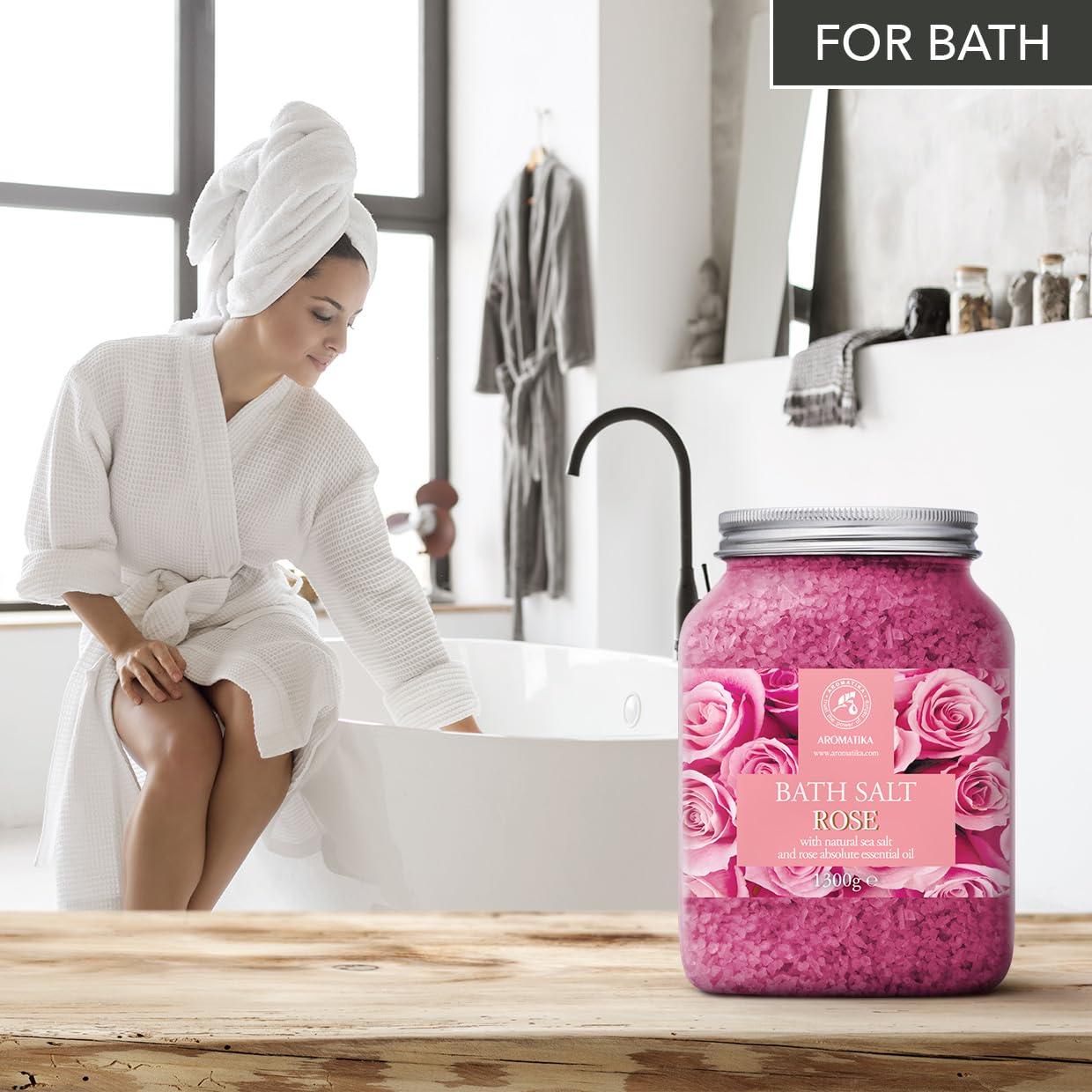 Natural Rose Bath Salts Set (2x46oz) with Rosewood Oil & Rose Extract | Relaxing Aromatherapy Spa Treatment for Body Care, Beauty & Wellness | Perfect for Stress Relief, Bubble Baths & Home Spa Days