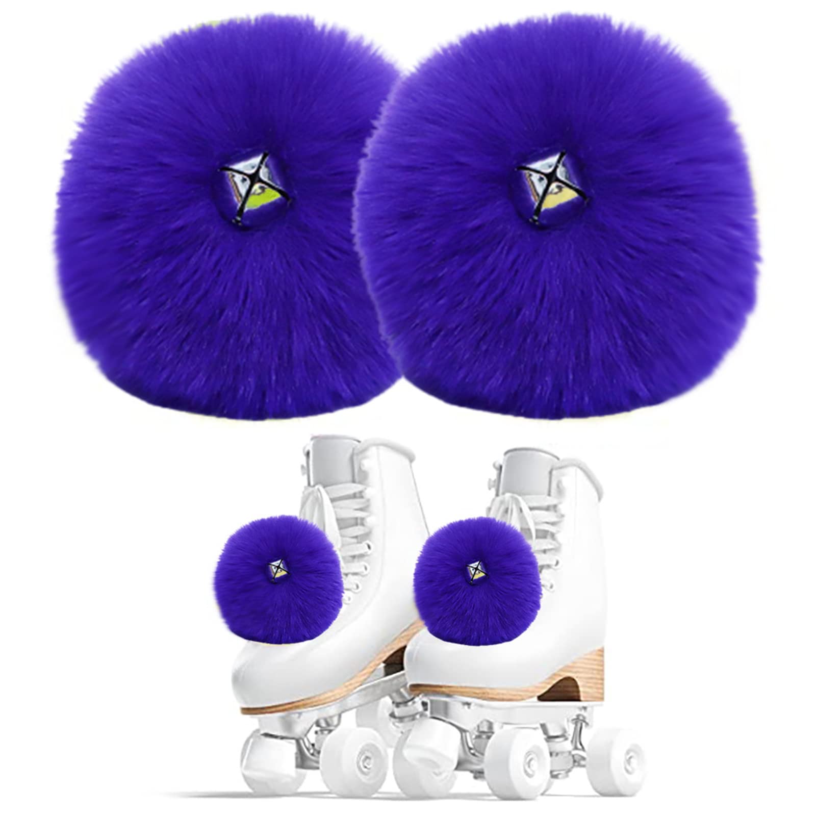 8 Pieces Fluffy Roller Skate Pom Poms with Jingle Bells - Colorful Tie-on Decorations for Girls & Women's Quad Roller Skates - Perfect for Roller Derby, Rink Skating and Costume Parties
