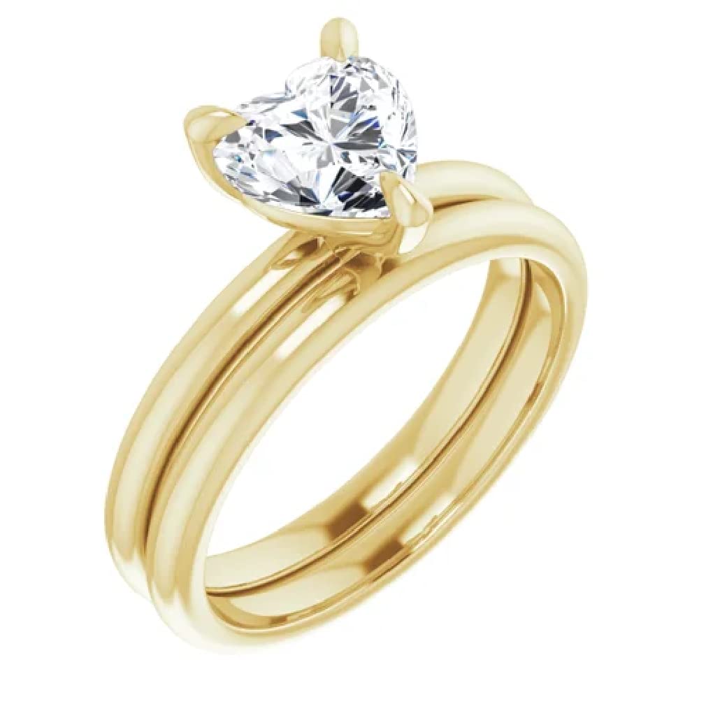 1 Carat Handmade Heart Moissanite Engagement Ring Set - Solitaire Bridal Wedding Ring for Women - 10K/14K/18K Solid Yellow Gold - VVS1 Colorless - Anniversary Gift for Her - Perfect for Proposals, Weddings & Romantic Occasions