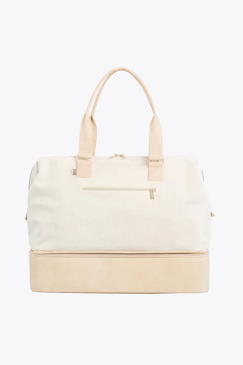 Stylish Beige Convertible Weekender Bag - Perfect for Travel, Gym & Weekend Getaways | Durable & Versatile Carry-On Tote