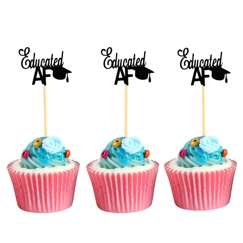 Amosfun 24pcs Graduation Cupcake Toppers 2022 - Doctoral Hat Cake Decorations, Paper Cake Picks for Graduation Party Supplies | Perfect for PhD, Master's & Bachelor's Degree Celebrations