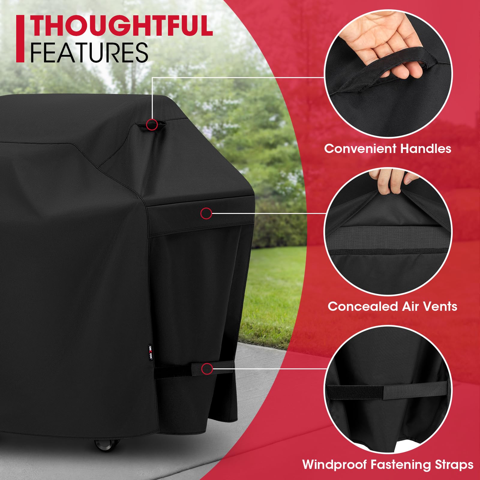 UNICOOK Heavy Duty Waterproof BBQ Grill Cover - 75 Inch XXL Gas Grill Cover, Fade Resistant & Durable, Fits Weber, Char-Broil, Nexgrill, Brinkmann - Perfect for Outdoor Cooking, Backyard Parties & Camping