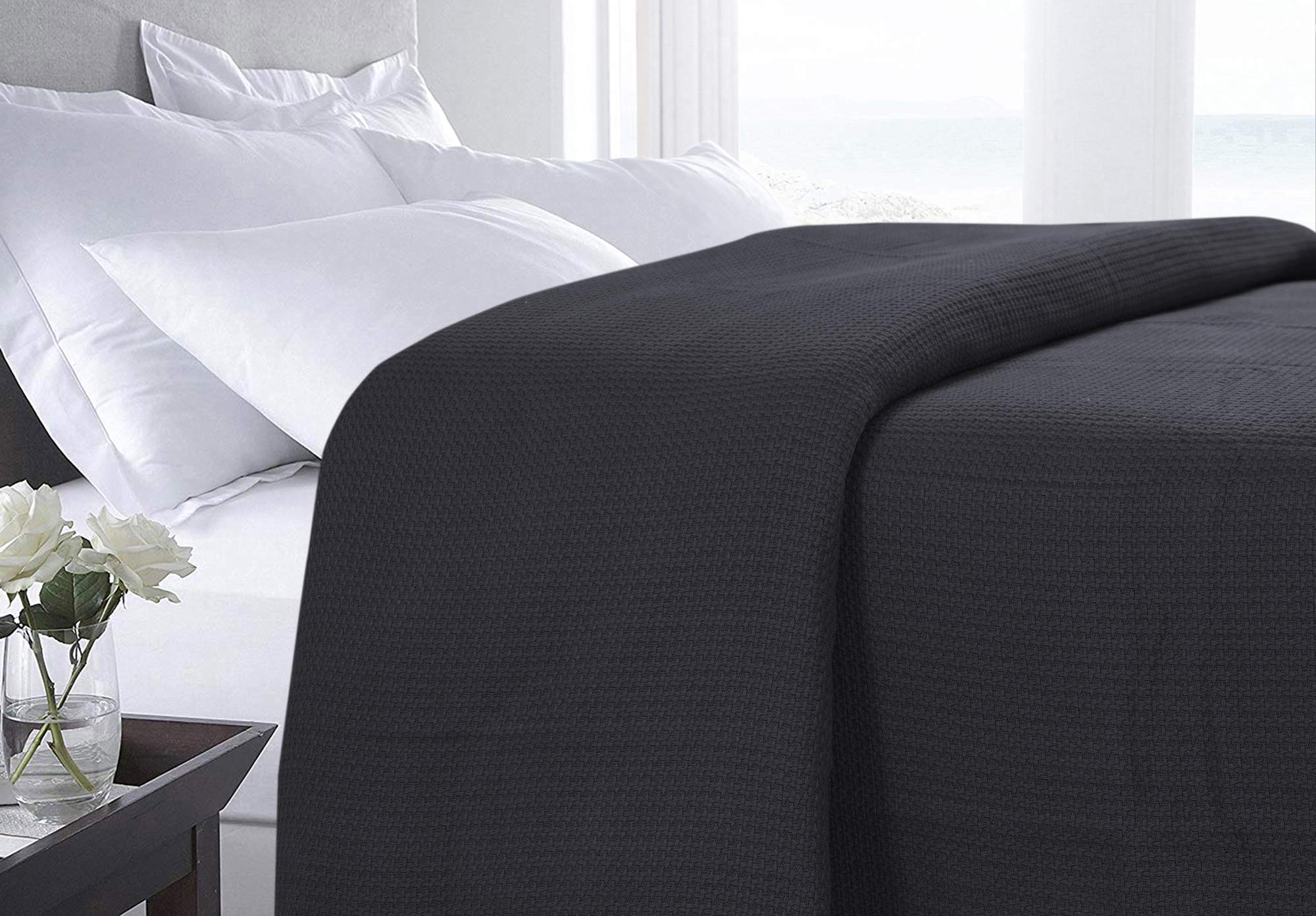 Premium 100% Cotton California King Size Blanket - Breathable & Lightweight Combed Cotton Bed Throw - All Season Grey Blanket (102