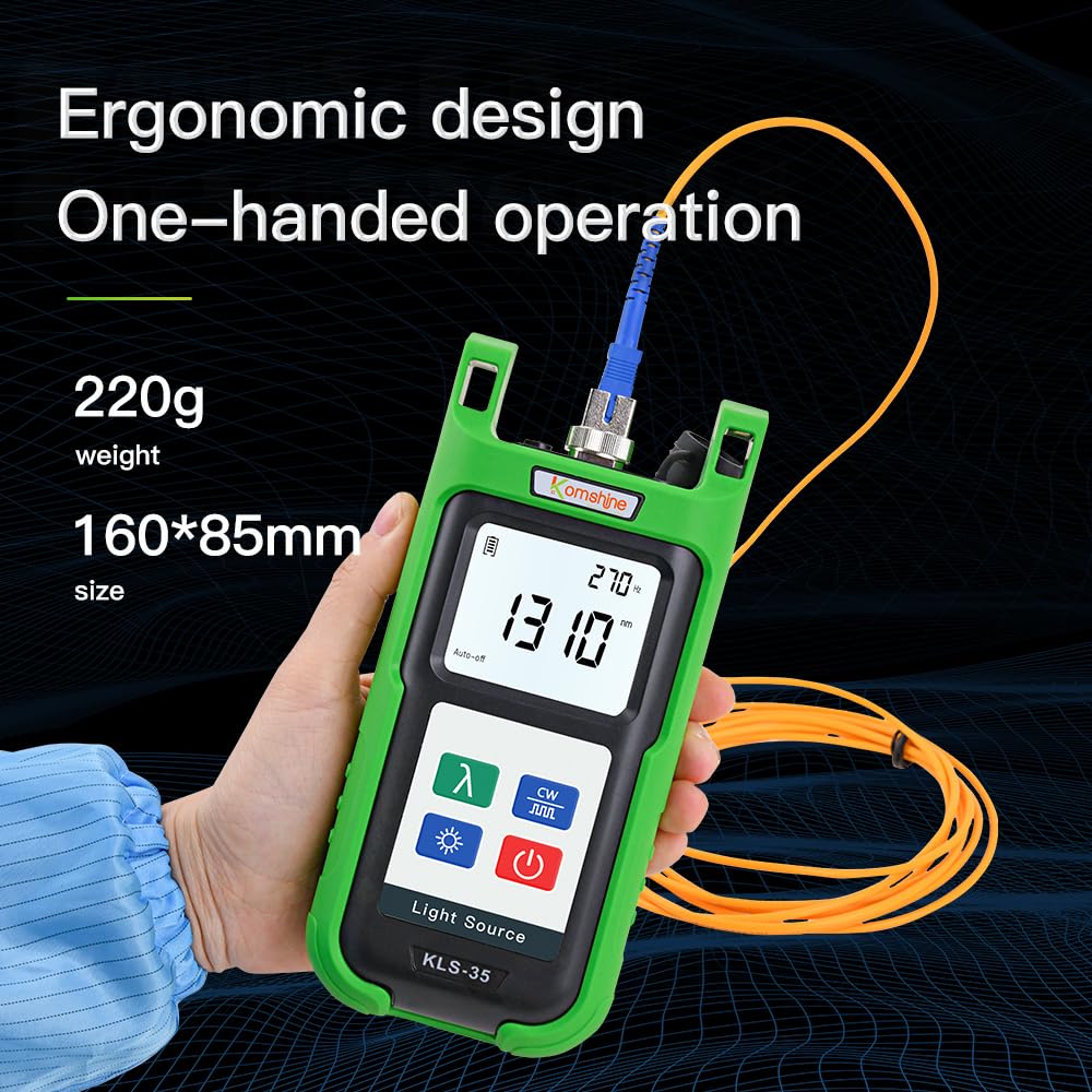 KomShine KPM-35 Fiber Optic Power Meter with 7 Wavelengths (850/980/1300/1310/1550/1625nm) & KLS-35 Single Mode Light Source (1310/1550nm) | Self-Calibration | Ideal for Telecom, Data Center & Network Maintenance