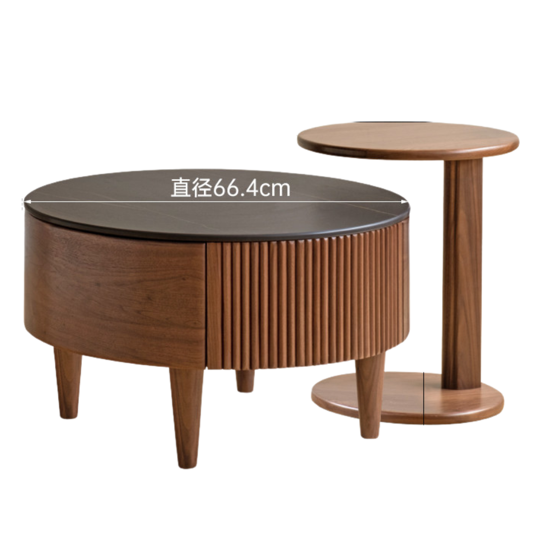 Premium Black Walnut & Ash Solid Wood Combination Rock Plate Coffee Table - Modern Living Room Furniture for Home Decor & Relaxation