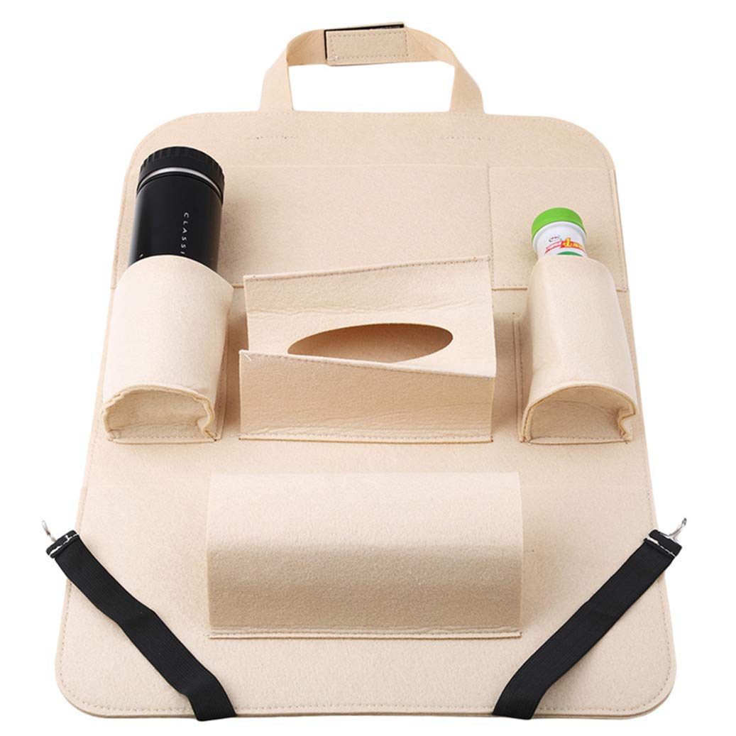 Car Backseat Organizer with Multiple Pockets - Waterproof Seat Back Protector & Storage Bag for Travel Accessories (Beige) - Perfect for Road Trips, Family Outings & Daily Commute