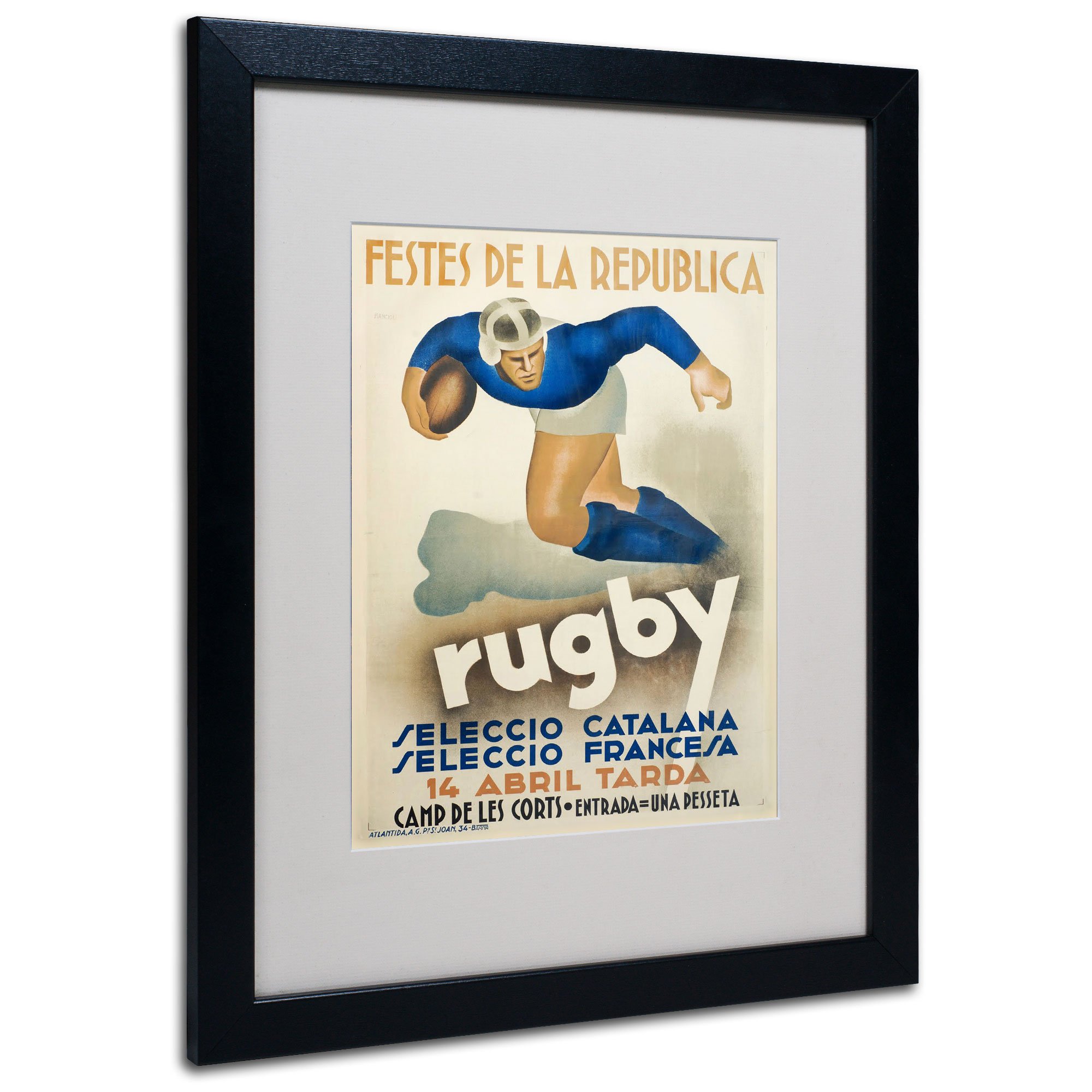 Vintage Apple Collection Rugby Artwork - Black Framed 16x20 Inch Wall Decor for Sports Fans, Man Cave, Game Room & Office Decor