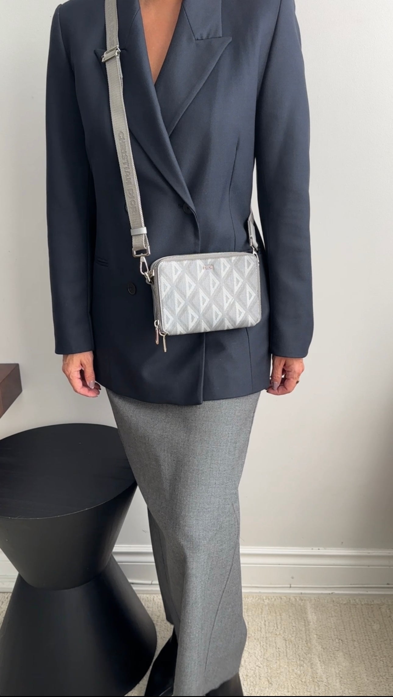 Christian Dior Grey Diamond Zip Crossbody Pouch Bag - Luxury Designer Shoulder Bag for Women | Perfect for Parties, Date Nights & Travel Accessories