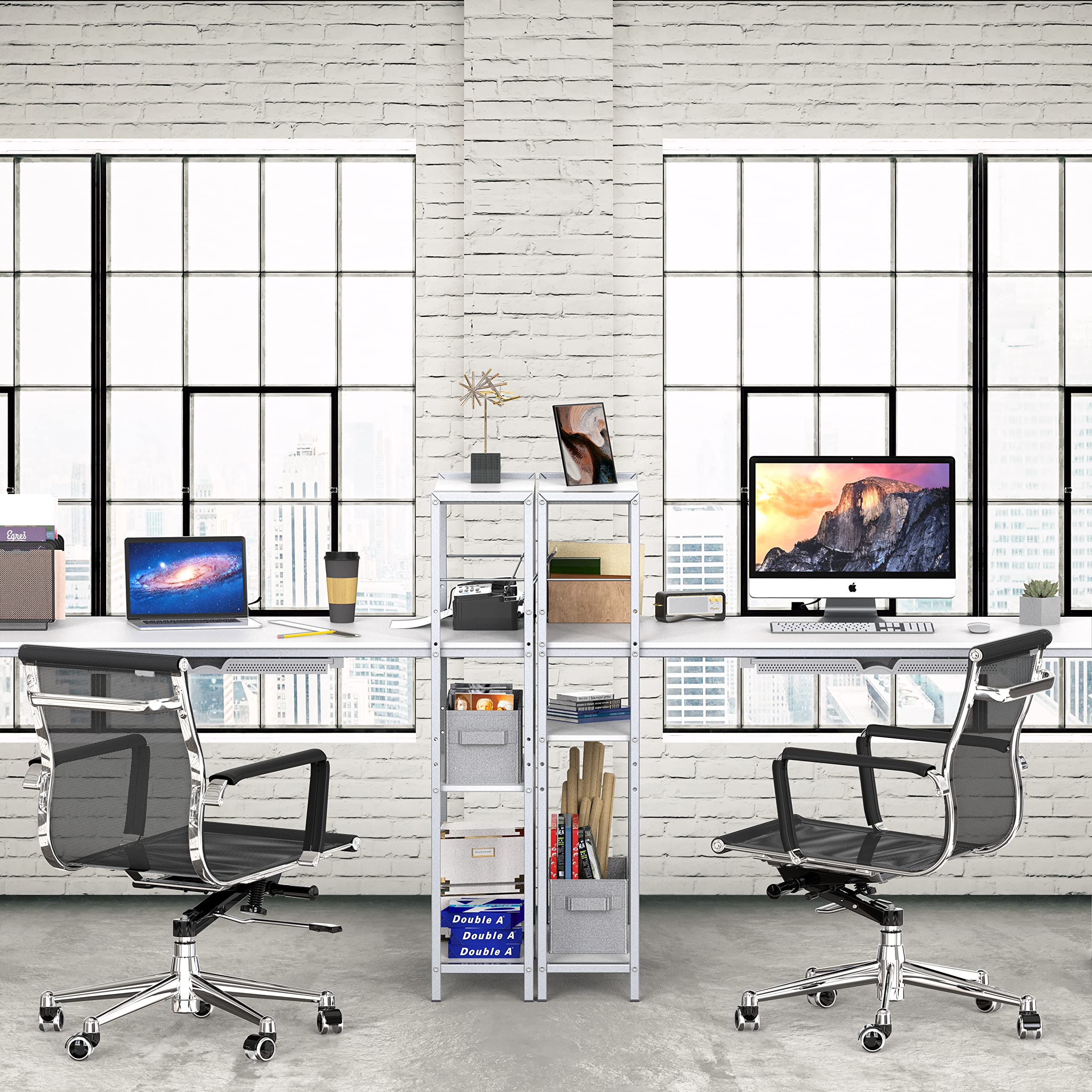SHW Mission 46-Inch Home Office Computer Desk with Side Shelf and Drawer - White - Perfect for Small Spaces, Remote Work & Study