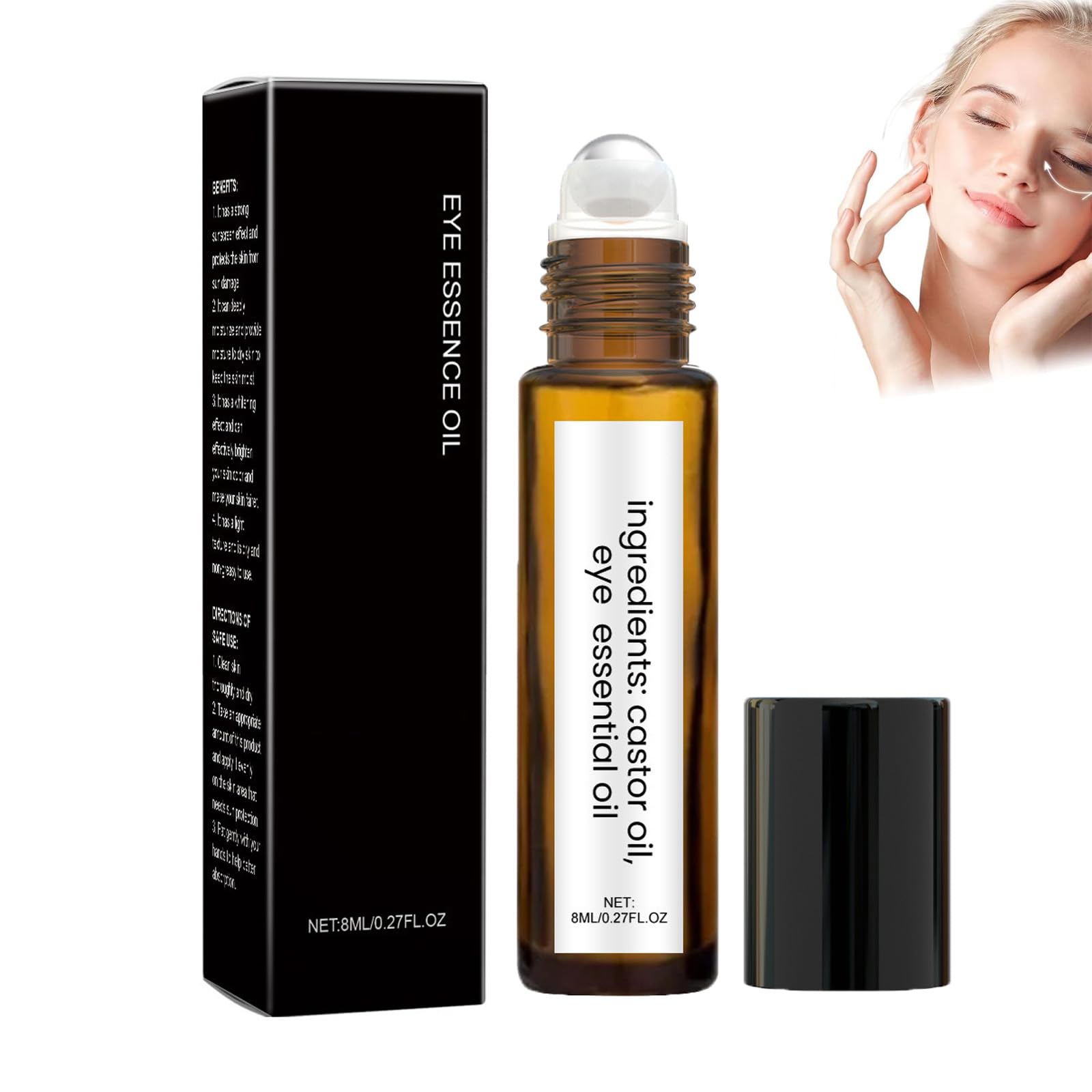 Organic Castor Oil Eye Roller with Frankincense - Dark Circle & Puffiness Treatment, Anti-Aging Eye Serum, Skin Revitalization Roller Ball (1 Pack) - Perfect for Nighttime Skincare & Travel Beauty Routine