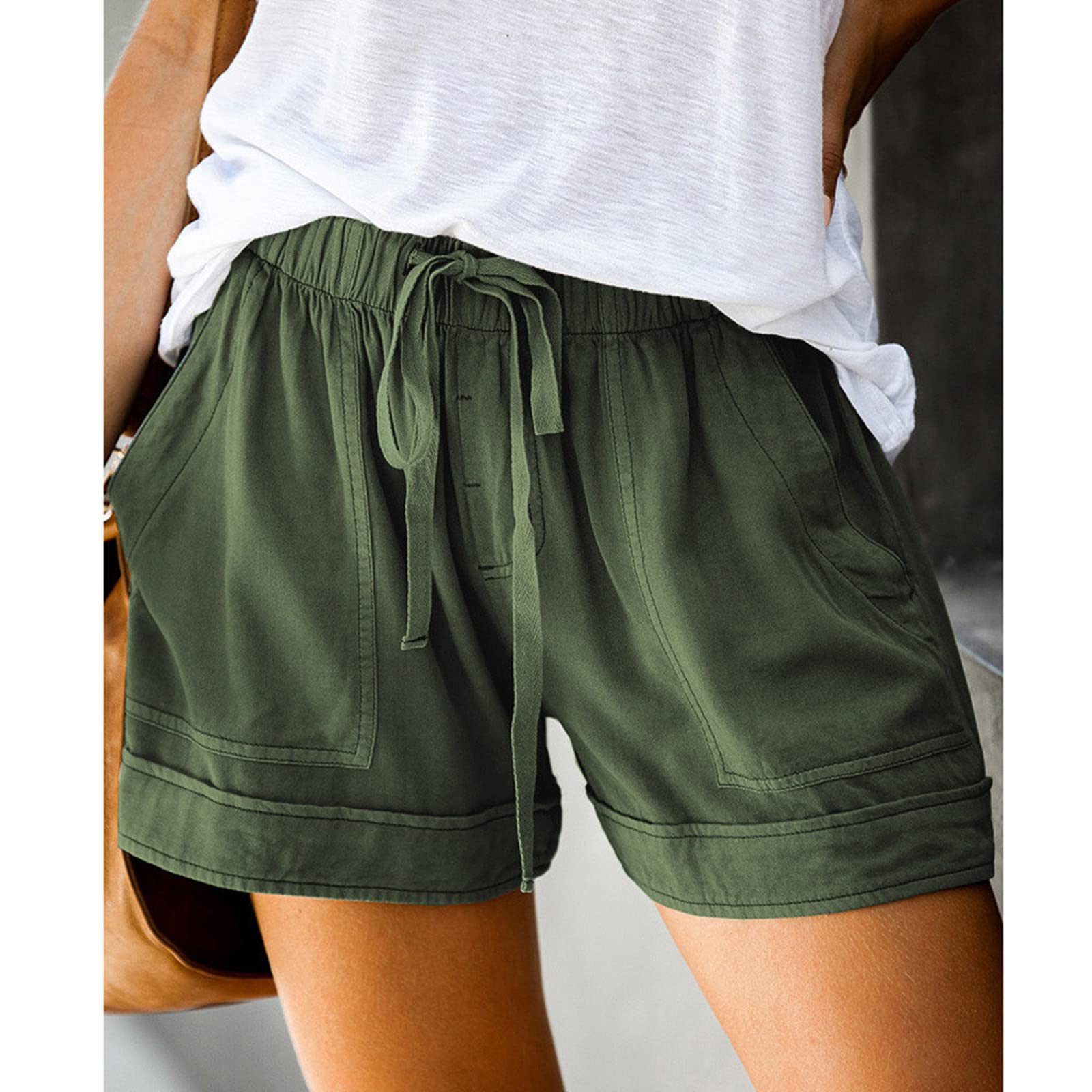 Women's Cotton Shorts with Pockets - Elastic Waist Lounge Shorts for Summer