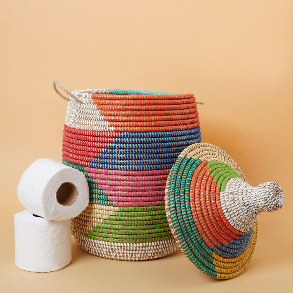 Colorful Small Storage Basket with Hooded Lid - Organize Toys, Laundry & Home Essentials | Perfect for Kids Room, Bathroom & Closet Organization
