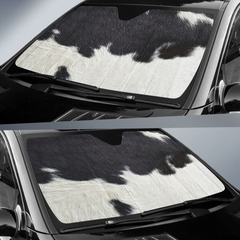 Custom Black and White Cowhide Print Car Sun Shade - Best Gift for Auto Lovers | UV Protection for Windshield & Side Windows