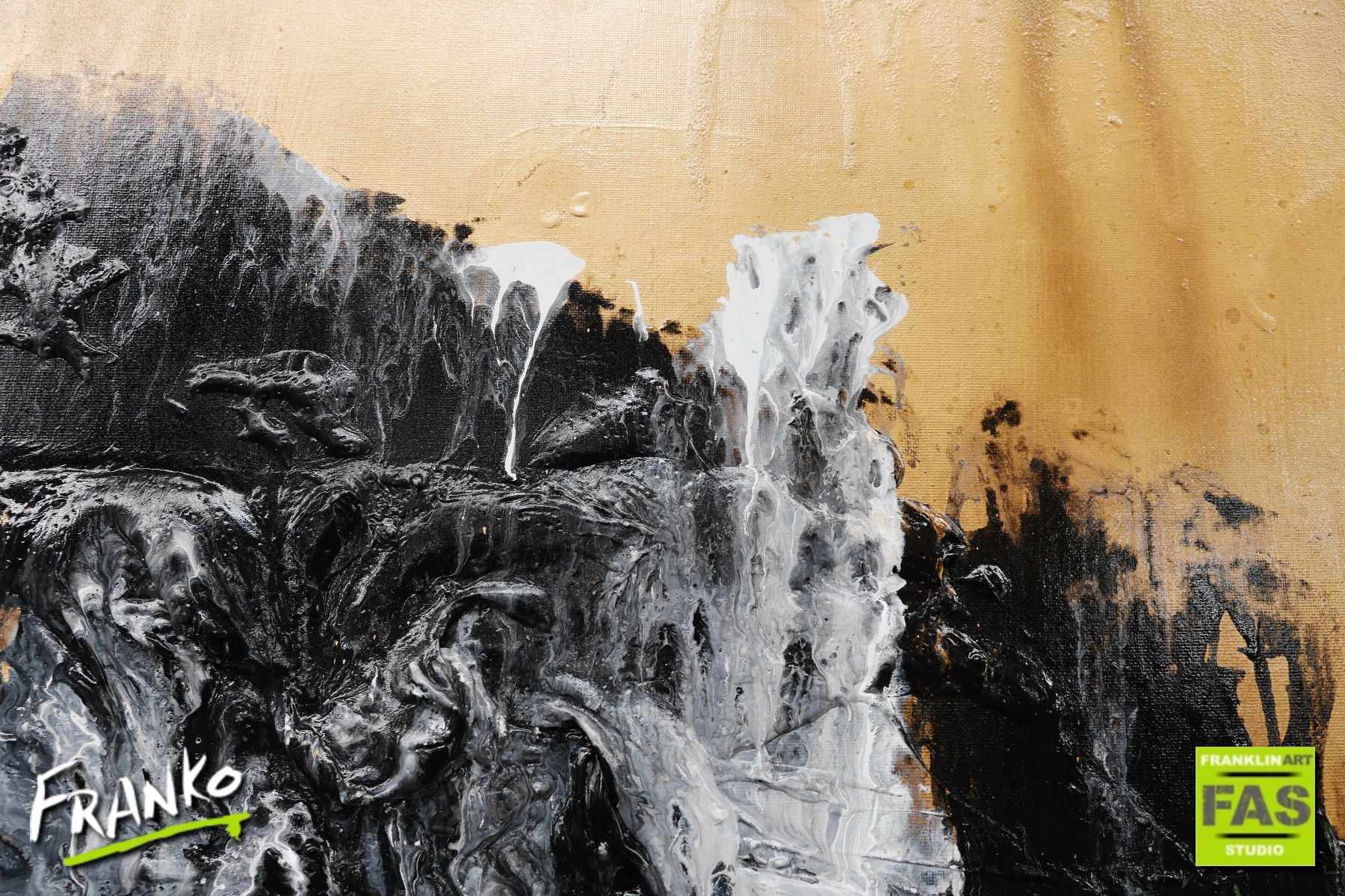 Golden Licorice 75cm x 100cm Black Gold Abstract Canvas Art - Modern Wall Decor for Living Room, Bedroom & Office