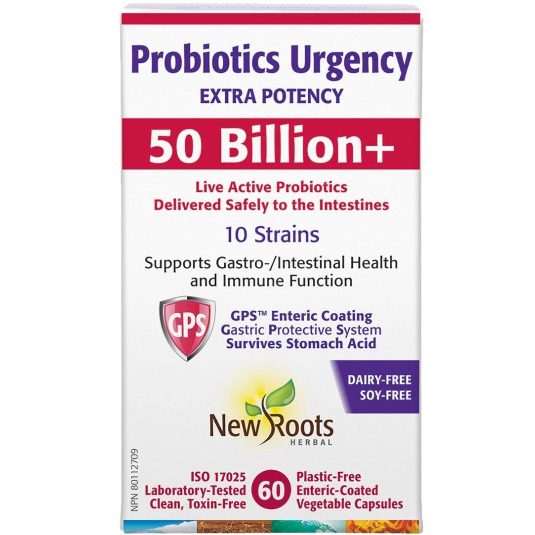 New Roots Probiotics Urgency 60 Capsules - Plastic-Free, Enteric Coated Vegan Probiotic Supplement for Digestive Health & Immune Support - Perfect for Travel, Daily Wellness & Gut Balance