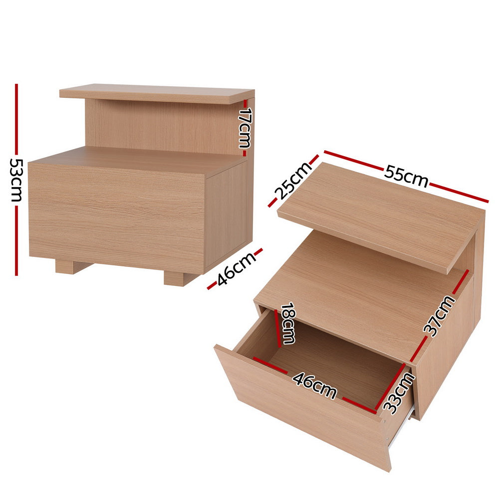 Modern Nightstand with Shelf and Drawer - Solid Pine Wood Bedside Table for Bedroom, Living Room & Office - Compact Storage Solution for Lamps, Books & Essentials