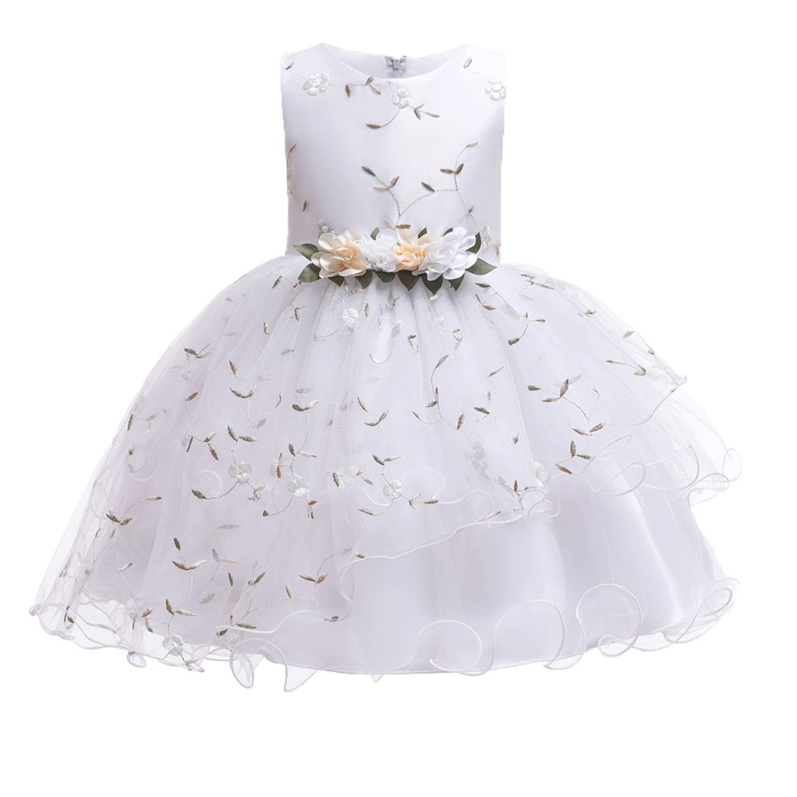 Floral Embroidered Sleeveless Tulle Ball Gown Dress for Toddler Girls - Princess Prom Party Dress for Kids, Birthday, Pageant & Special Occasions