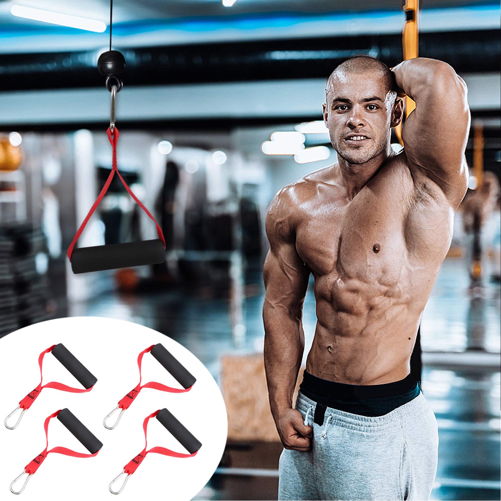 NUOBESTY 4-Piece Heavy Duty Resistance Band Handles with Exercise Grip - Perfect for Home Gym, Strength Training, Cable Machine Workouts & DIY Fitness Equipment Accessories
