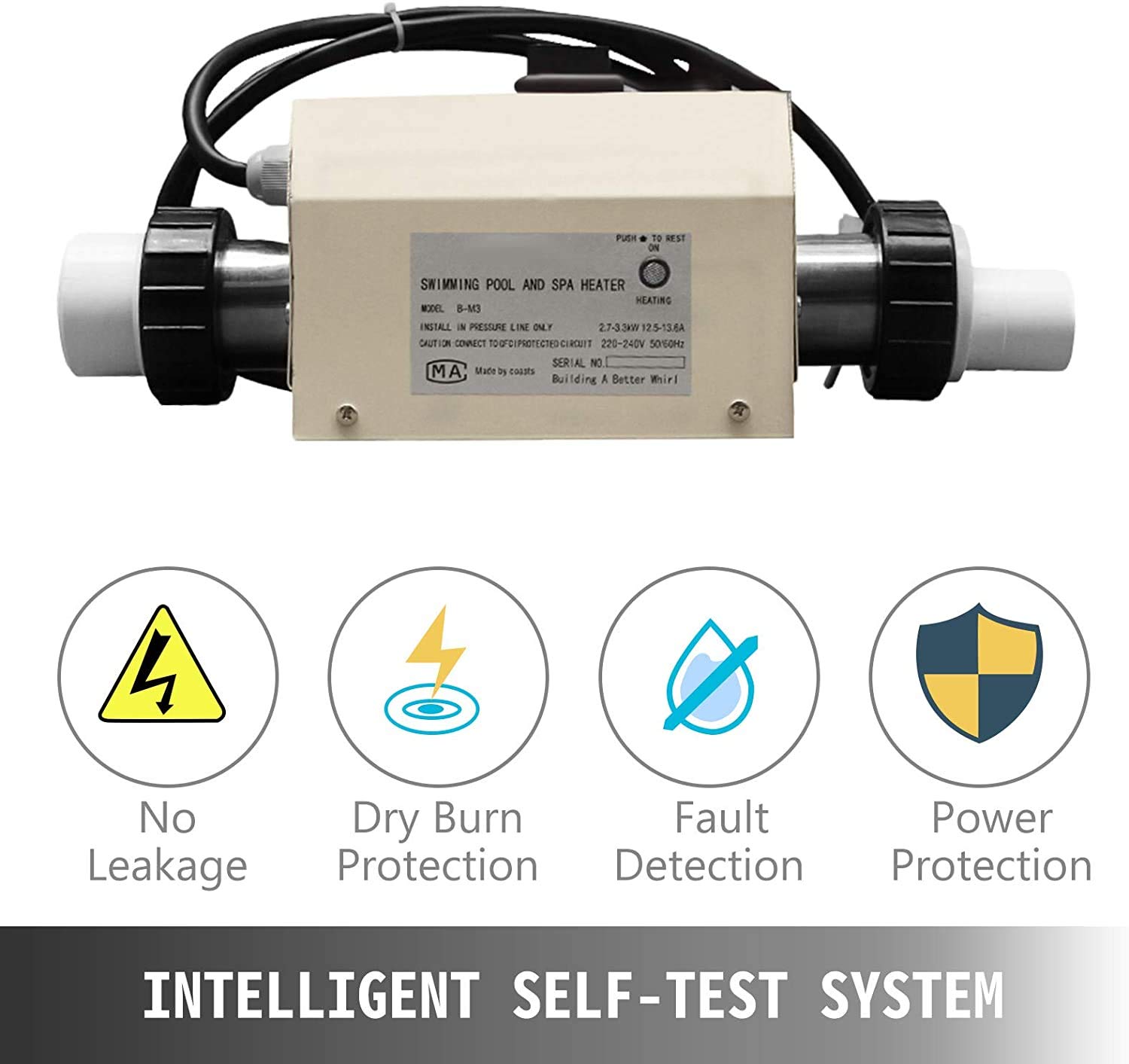 220V 240V 3KW Electric Pool Water Heater for Above Ground & Inground Pools - Portable SPA Heater with Thermostat Control - Fast Heating Swimming Pool Pump for Year-Round Comfort | Perfect for Backyard, Vacation Homes & Commercial Pools