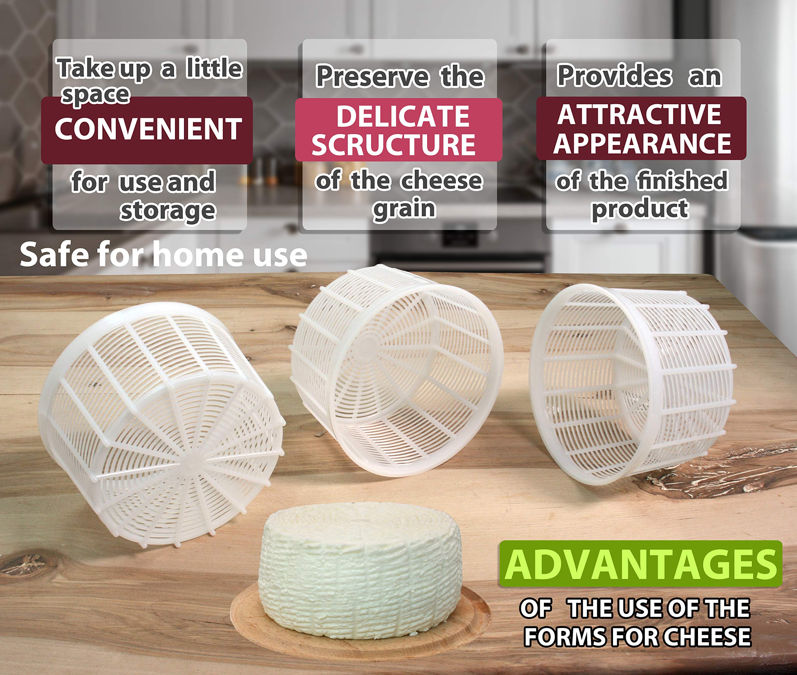 PetriStor 3-Piece Soft Cheese Mold Set for Homemade Cheese Making - 1.25QT Medium Cheese Basket Mold - Cream Cheese & Queso Fresco Form - Perfect for DIY Artisan Cheesemaking at Home