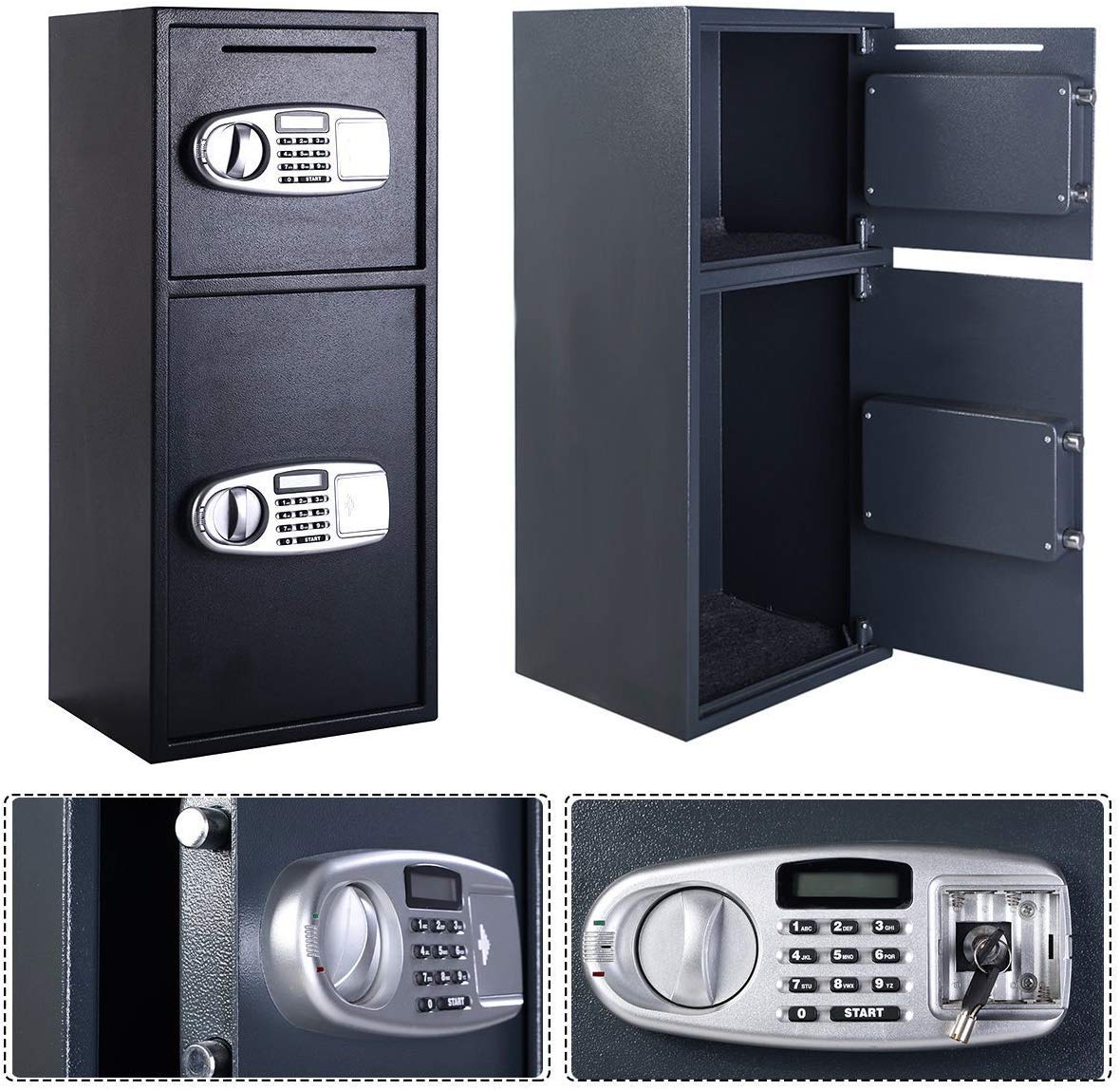 Casart Digital Double Door Safe Box with Keys - Secure Home & Office Security Safe for Guns, Cash, Jewelry & Valuables - Perfect for Bedroom, Closet or Business Use