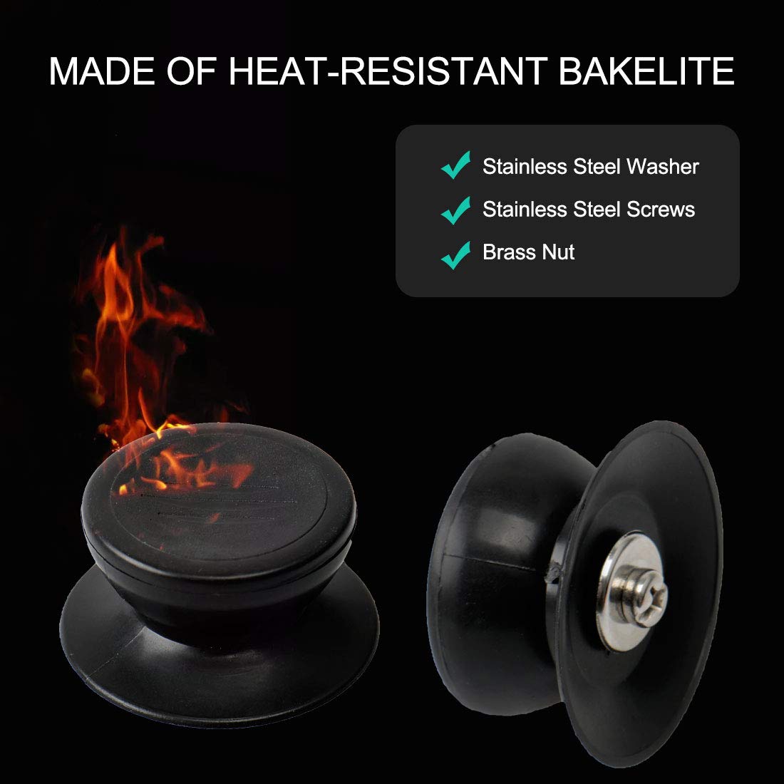 Heat Resistant Plastic Lid Knobs - 2 Pack Black Replacement Pot & Pan Handle Grips for Kitchen Bakeware Accessories - Perfect for Cooking, Baking, and Food Storage