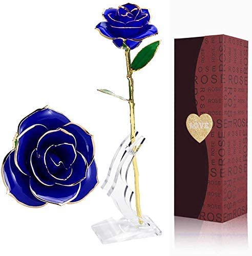 24K Gold Dipped Rose with Transparent Stand - Real Long Stem Eternal Rose Flower for Anniversary, Valentine's Day, Wedding, Mother's Day, Birthday - Perfect Gift for Her, Wife, Girlfriend, Mom - Elegant Home & Office Decor